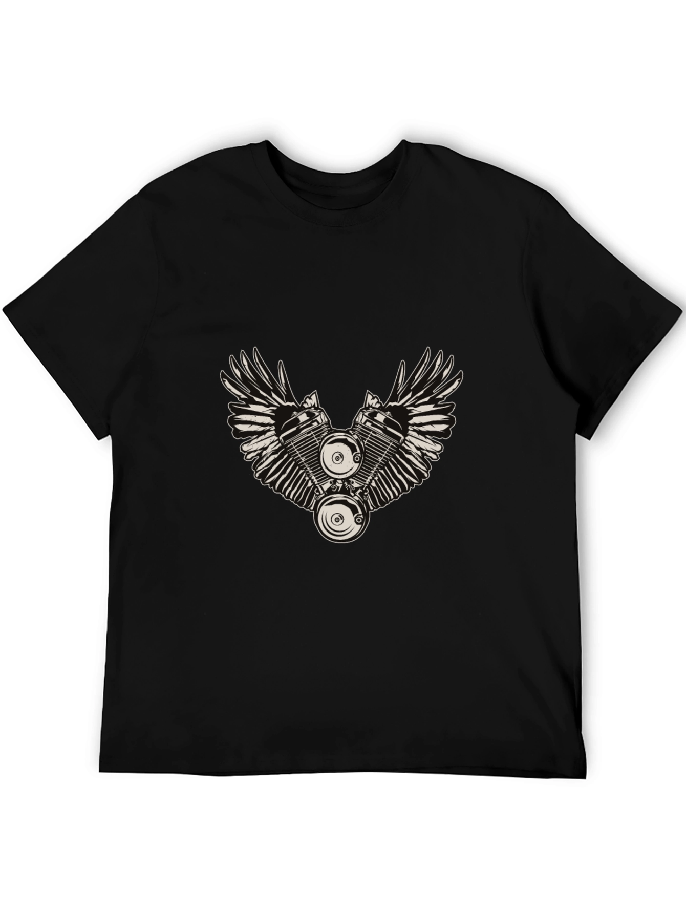 Winged Engine Graphic T-Shirt - Black Cotton