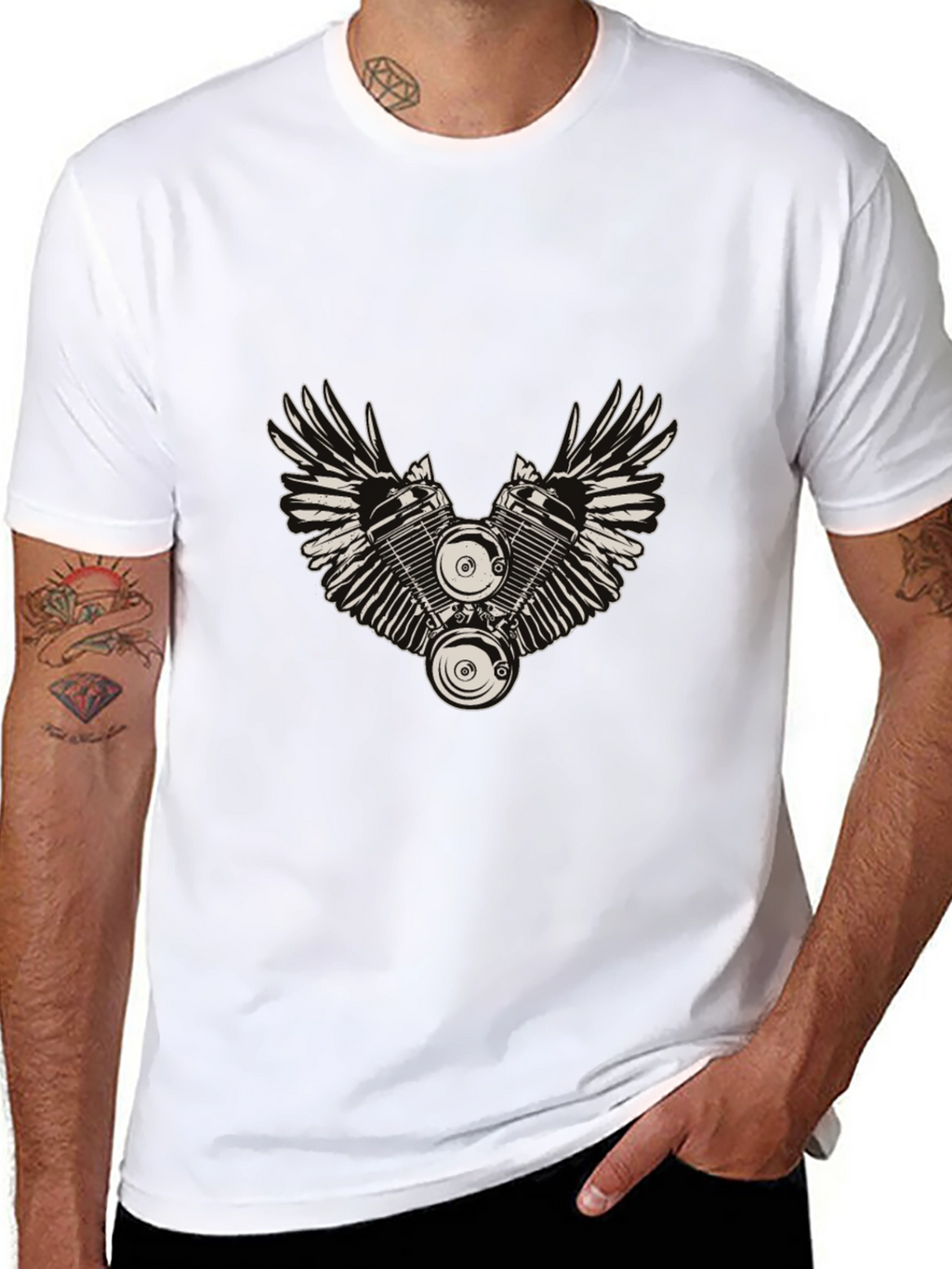 Winged Engine Graphic T-Shirt - Black Cotton