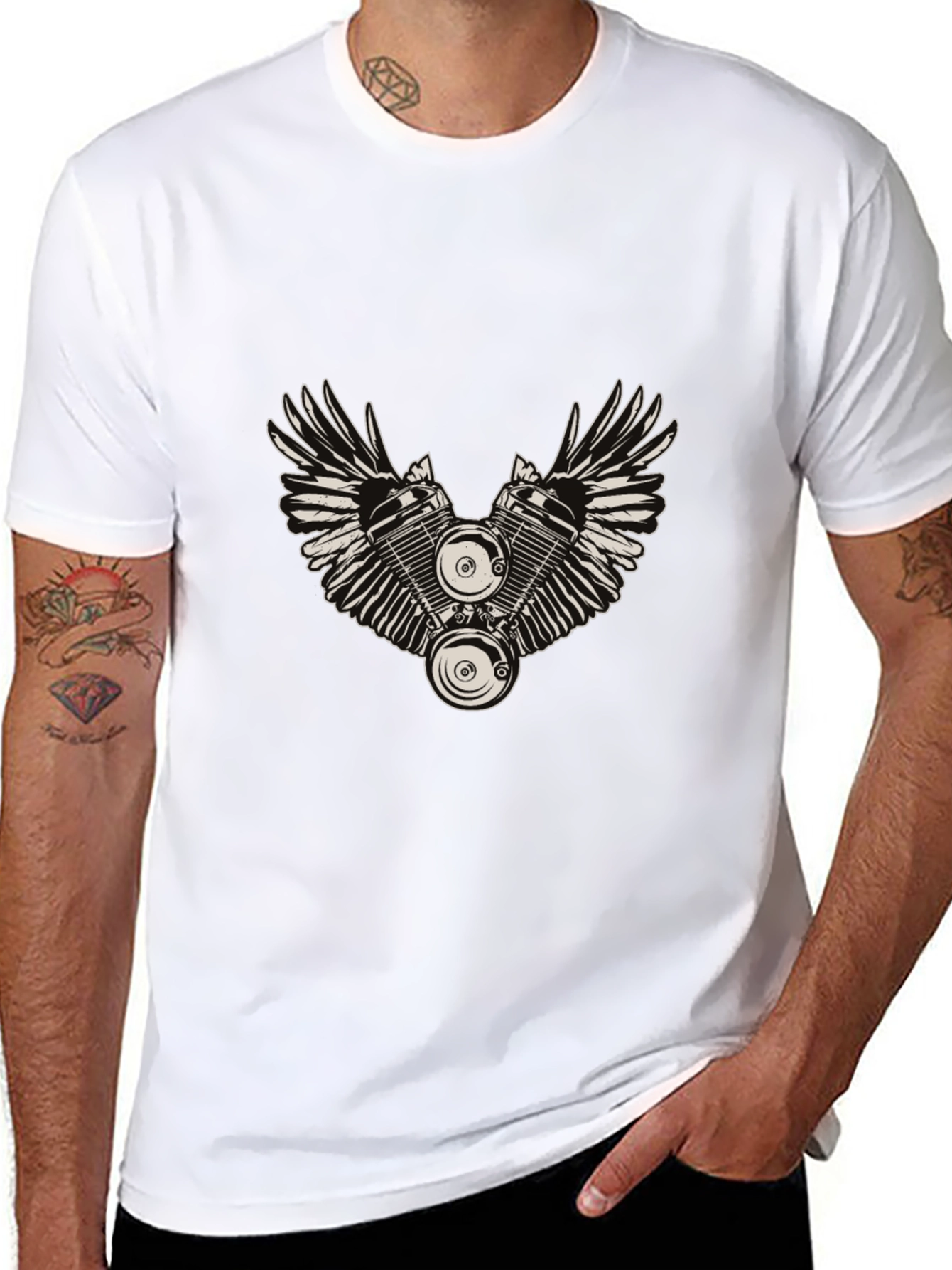 Winged Engine Graphic T-Shirt - Black Cotton