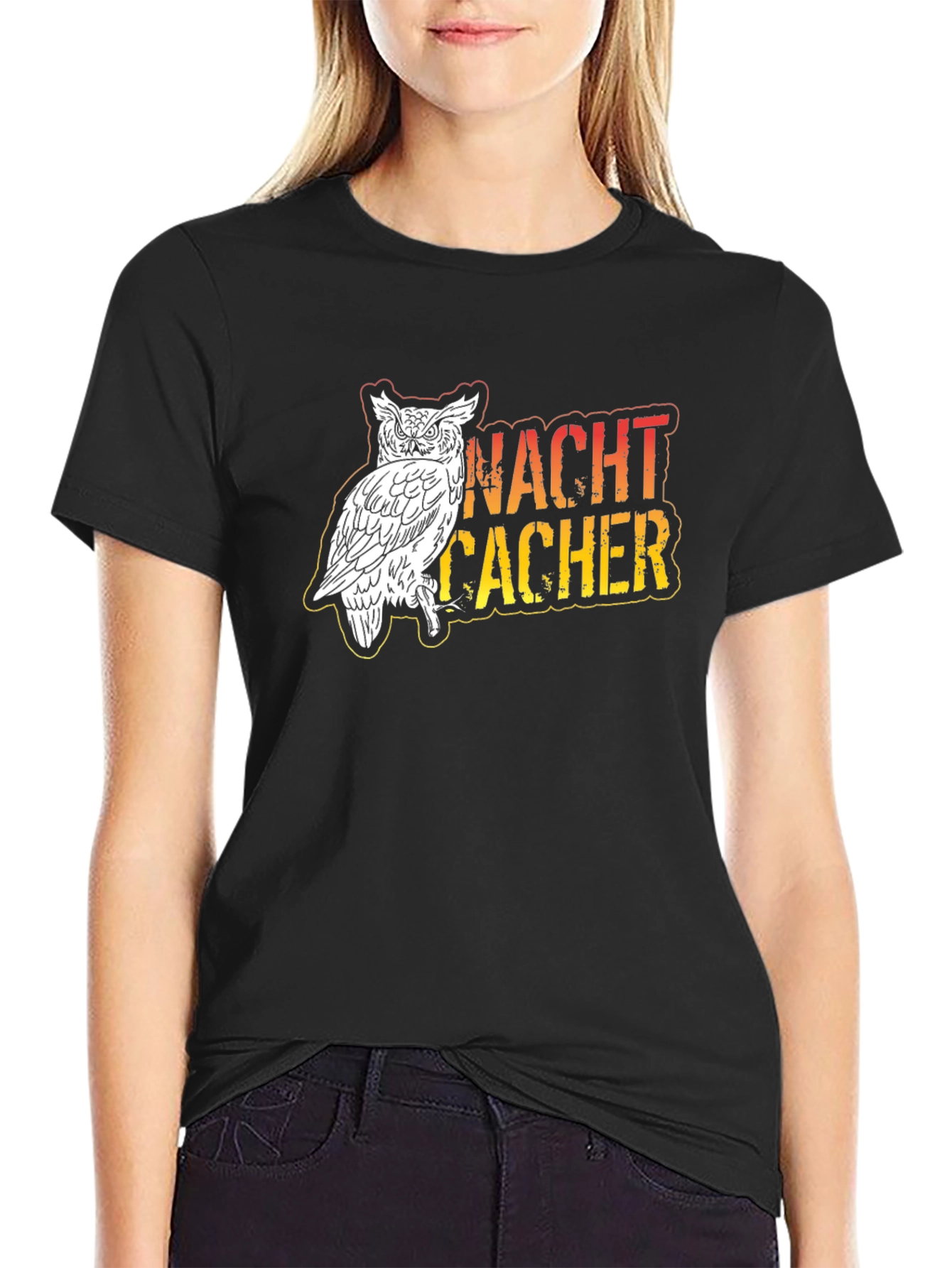 Night Cacher Owl Graphic Tee - Black Cotton T-Shirt