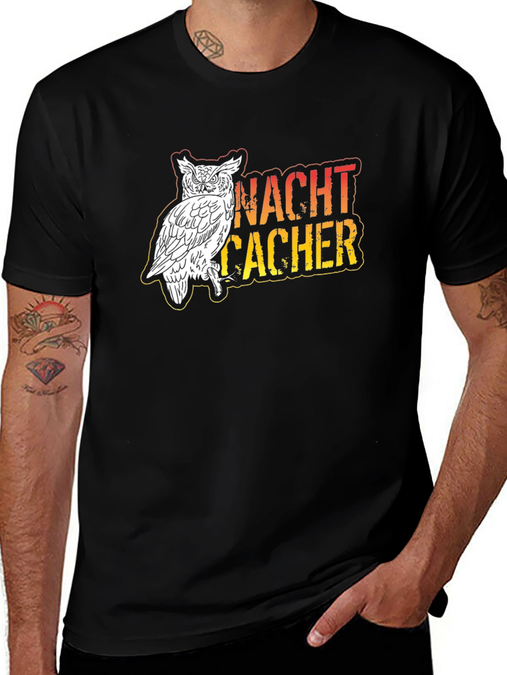 Night Cacher Owl Graphic Tee - Black Cotton T-Shirt