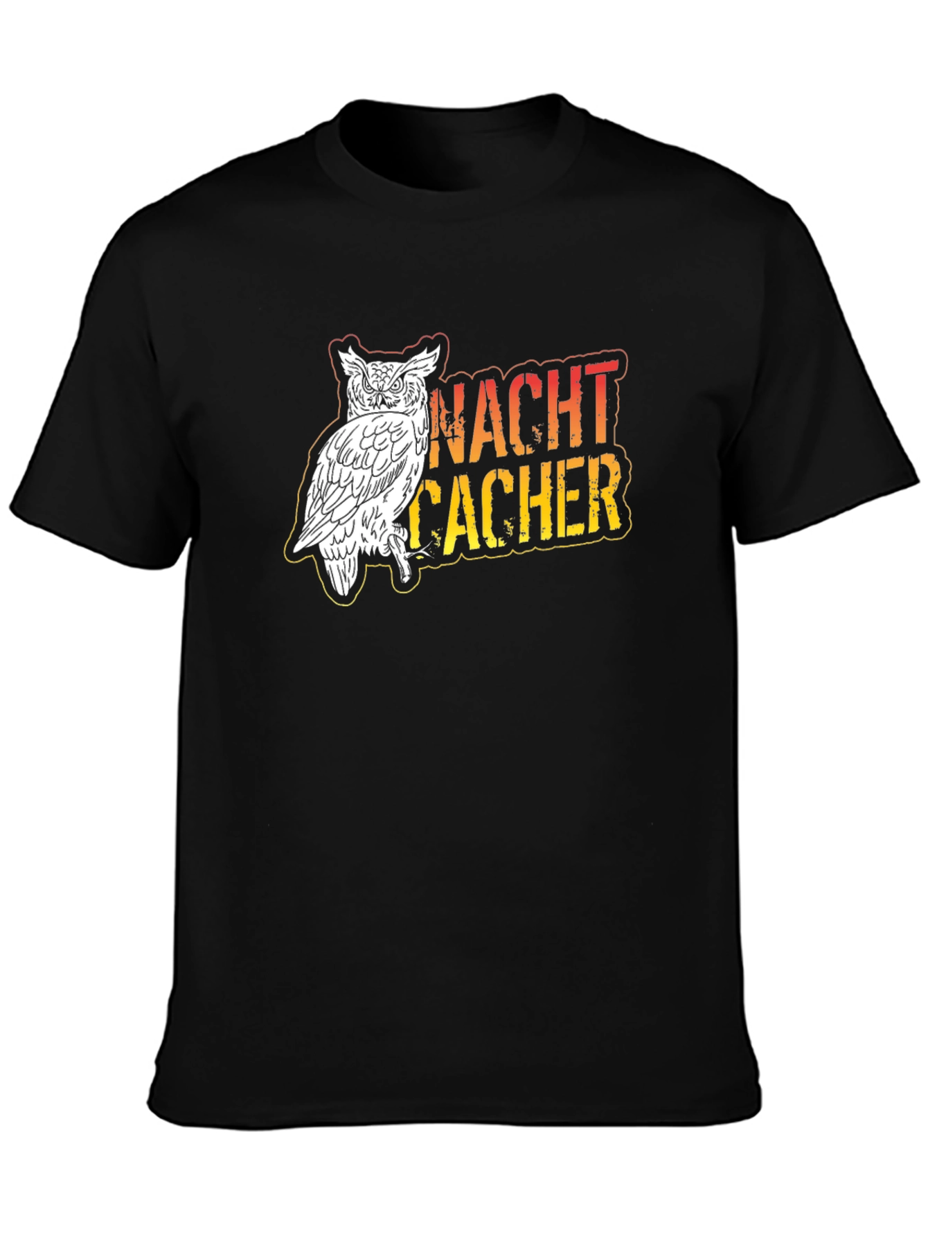Night Cacher Owl Graphic Tee - Black Cotton T-Shirt
