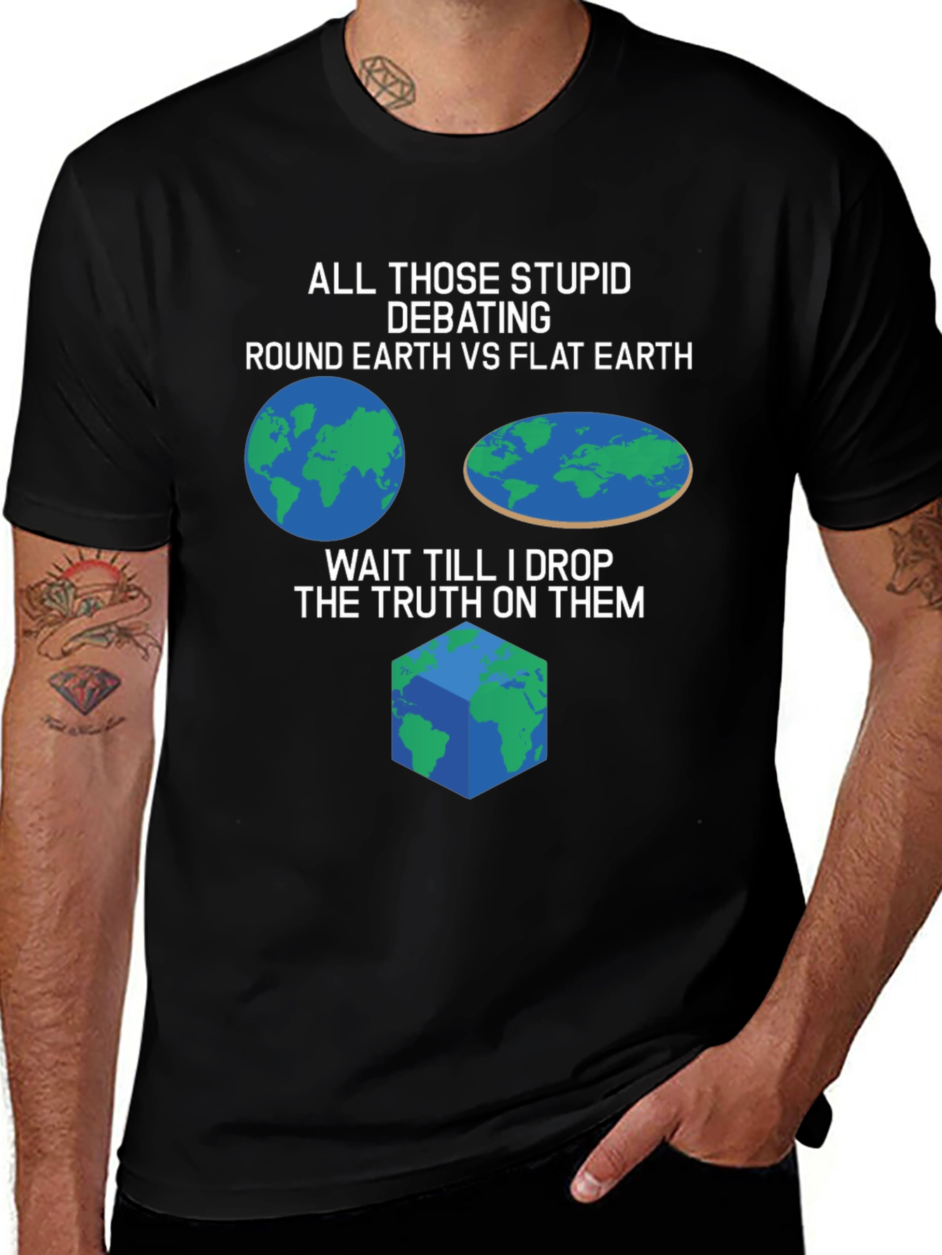 Funny Earth Debate T-Shirt - Round Flat or Cube