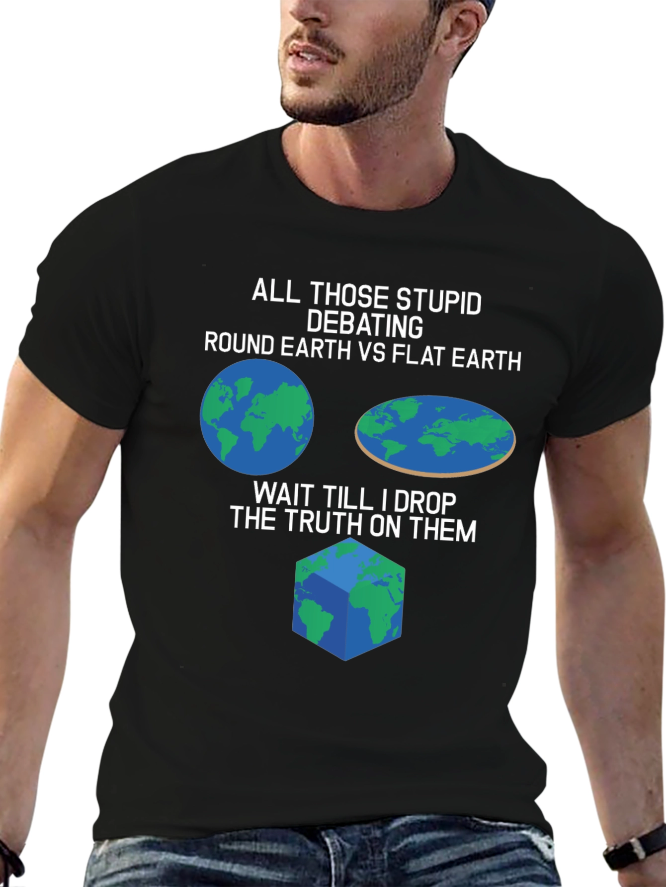 Funny Earth Debate T-Shirt - Round Flat or Cube