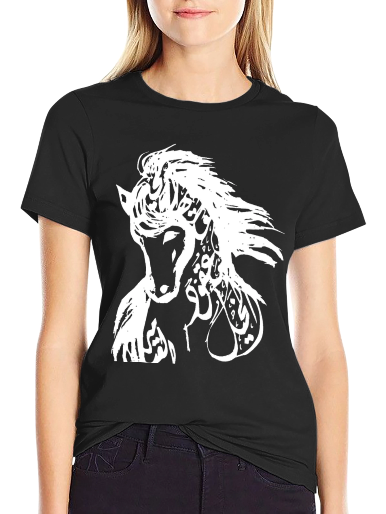 Horse Arabic Calligraphy Mens Black T-Shirt