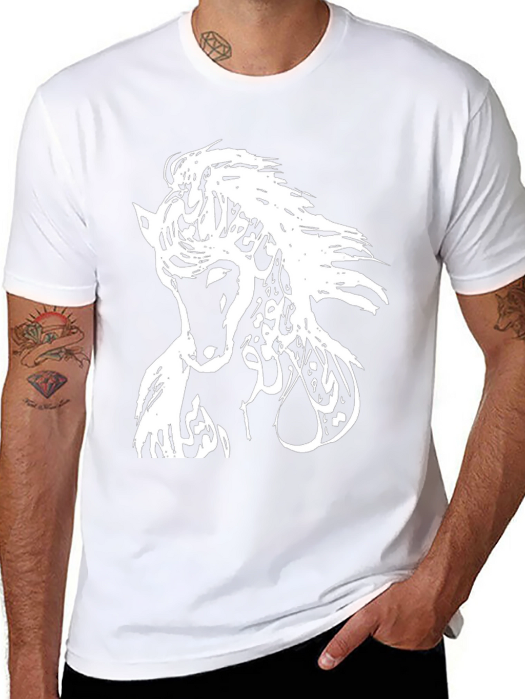 Horse Arabic Calligraphy Mens Black T-Shirt