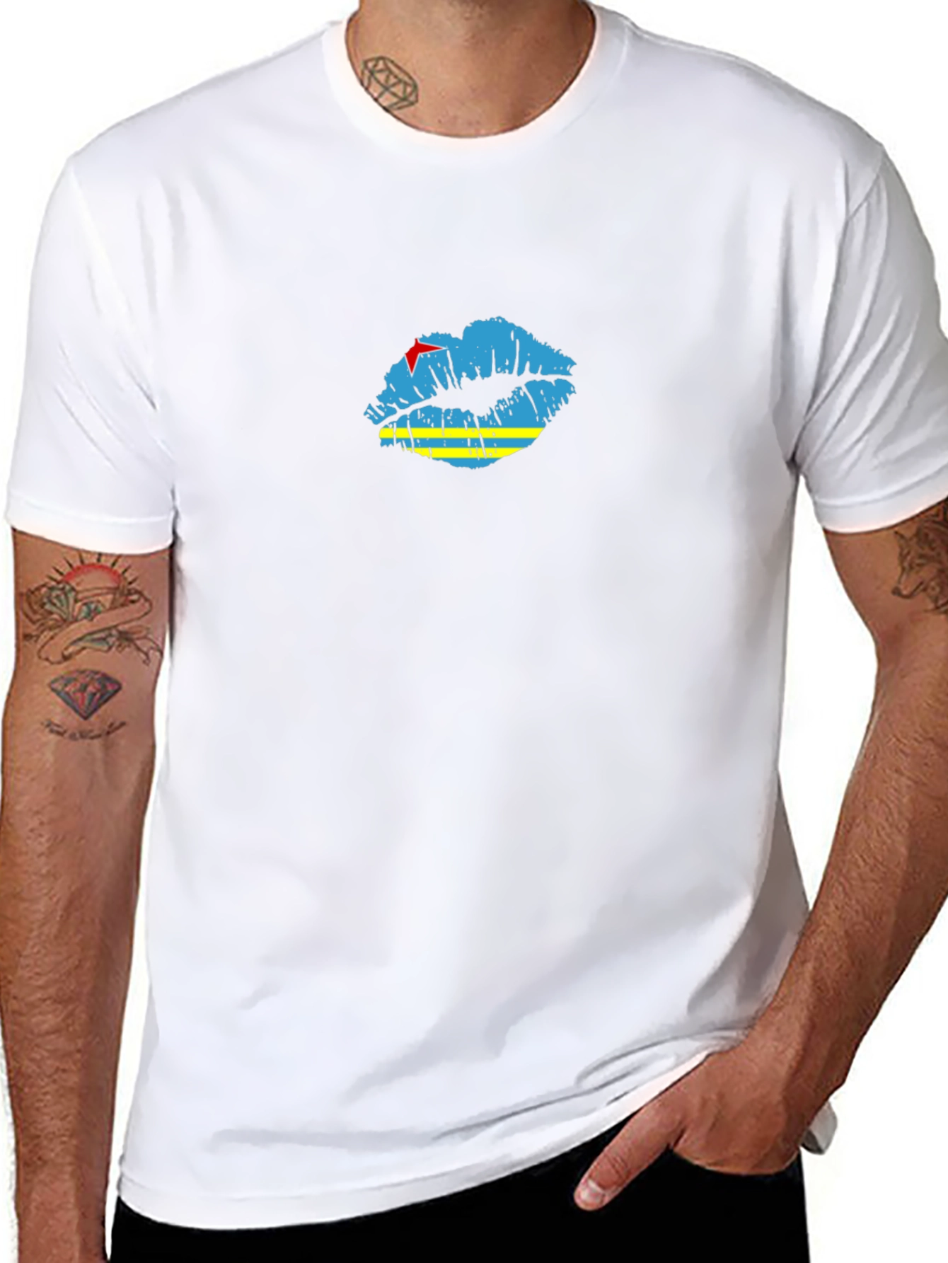 Aruba Flag Lips Black T-Shirt