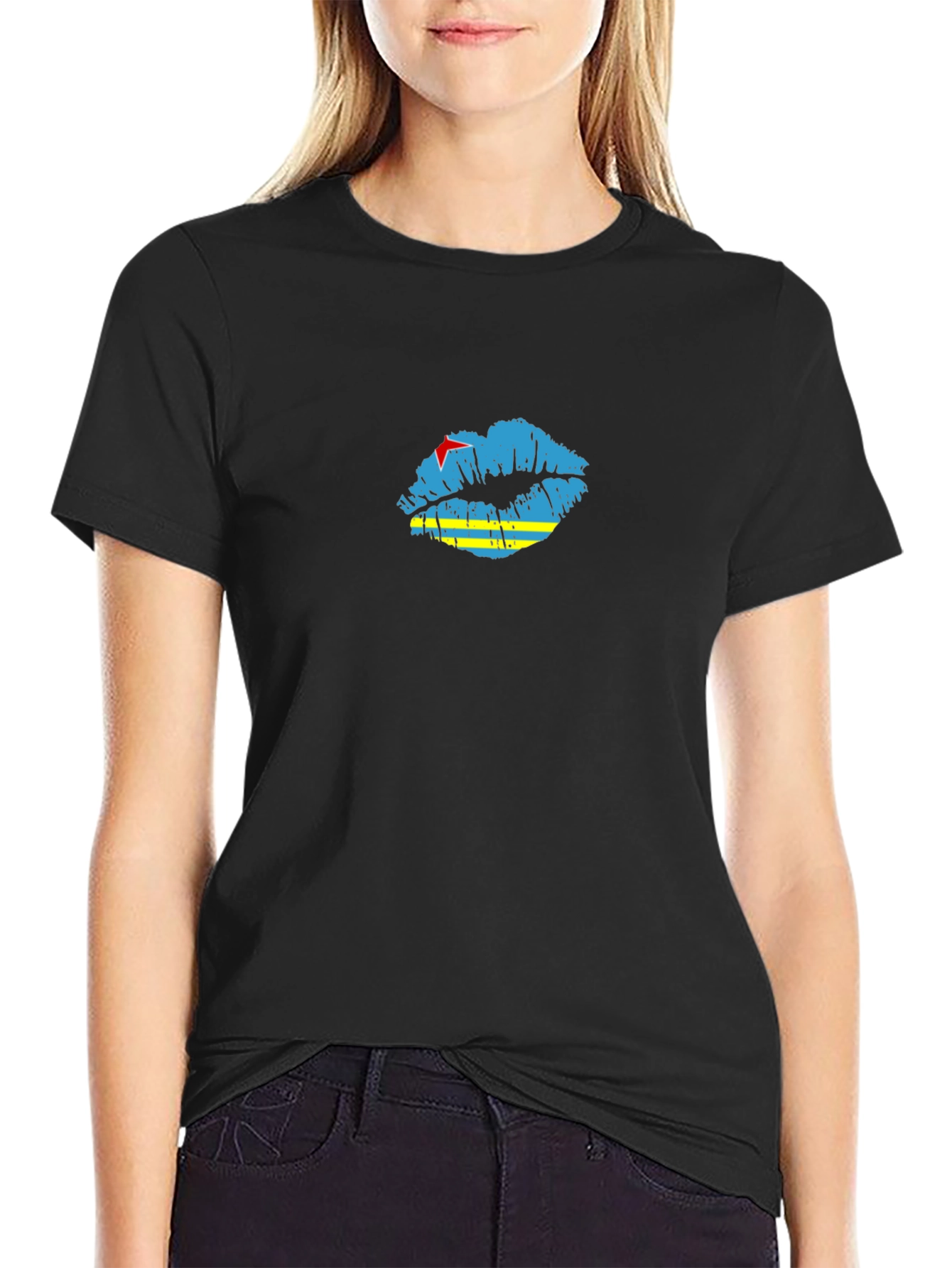 Aruba Flag Lips Black T-Shirt