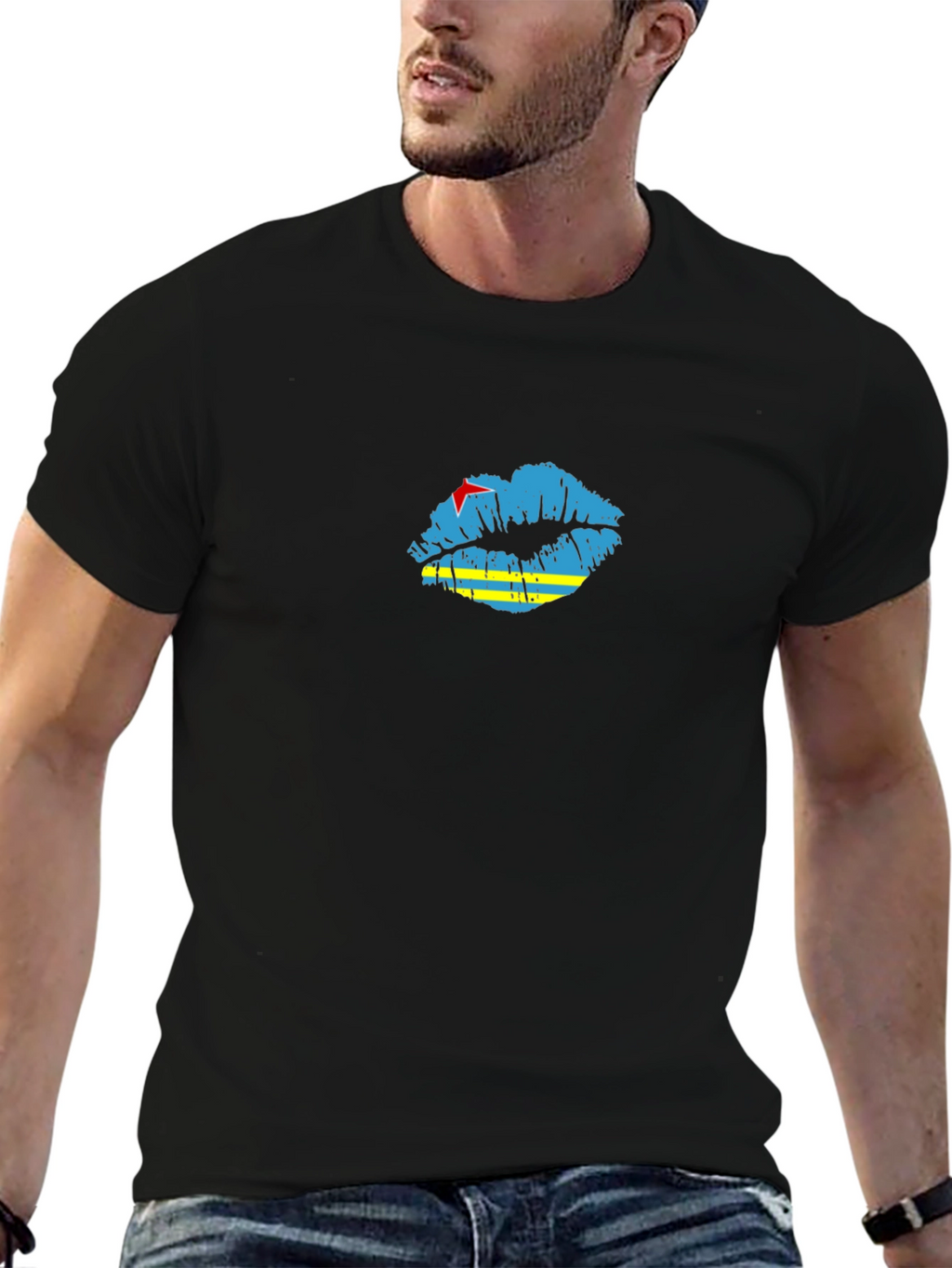 Aruba Flag Lips Black T-Shirt