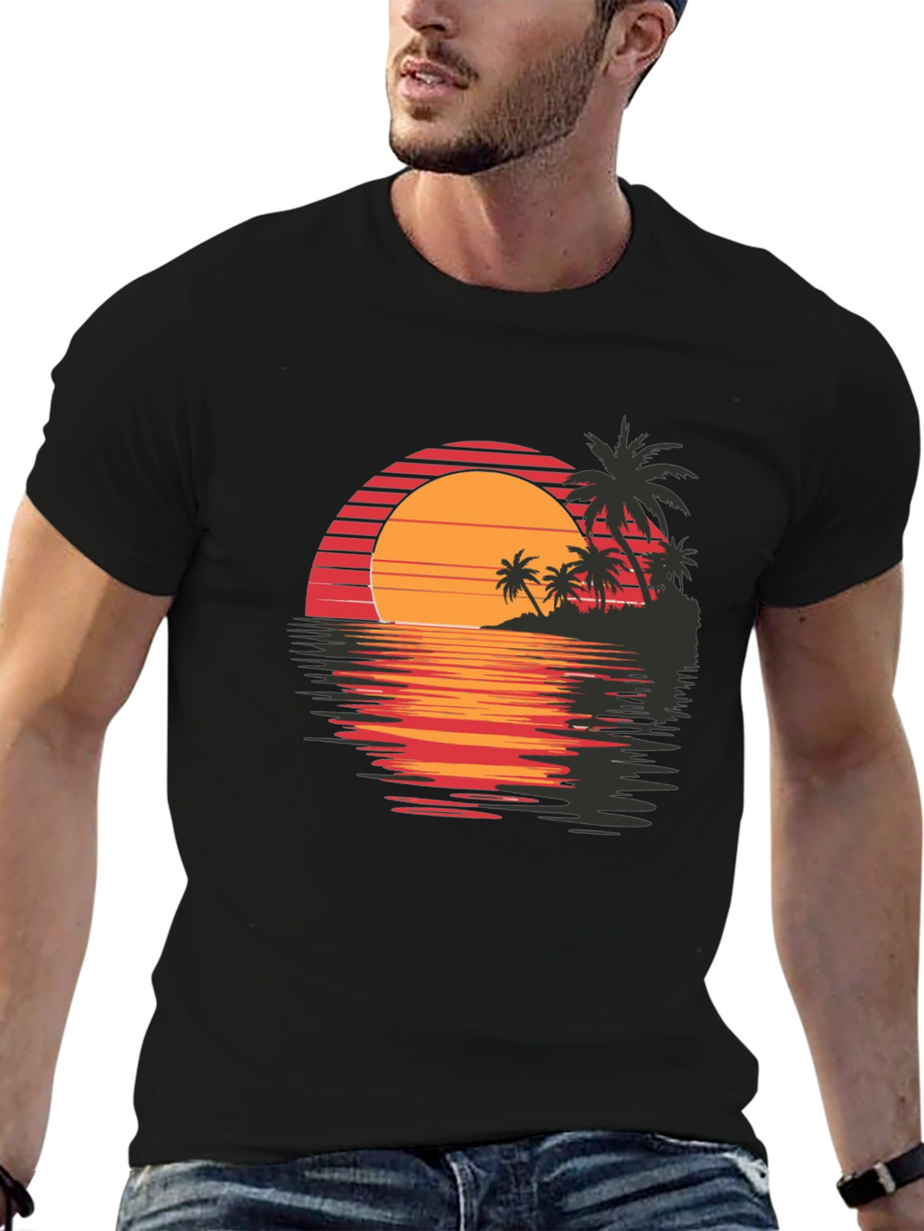 Retro Sunset Palm Tree Graphic Tee