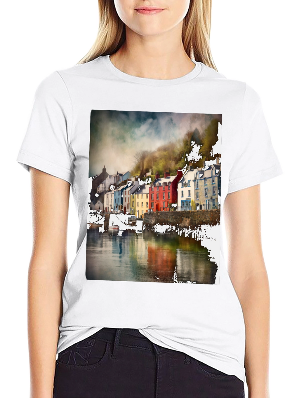 Quayside Houses T-Shirt Black Casual Wear