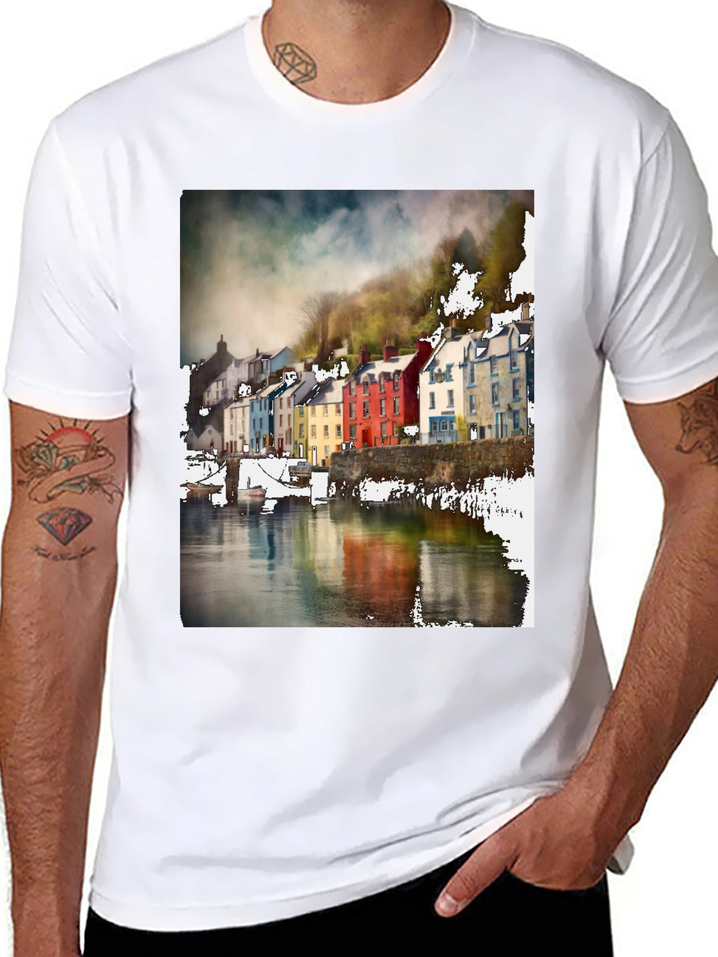Quayside Houses T-Shirt Black Casual Wear