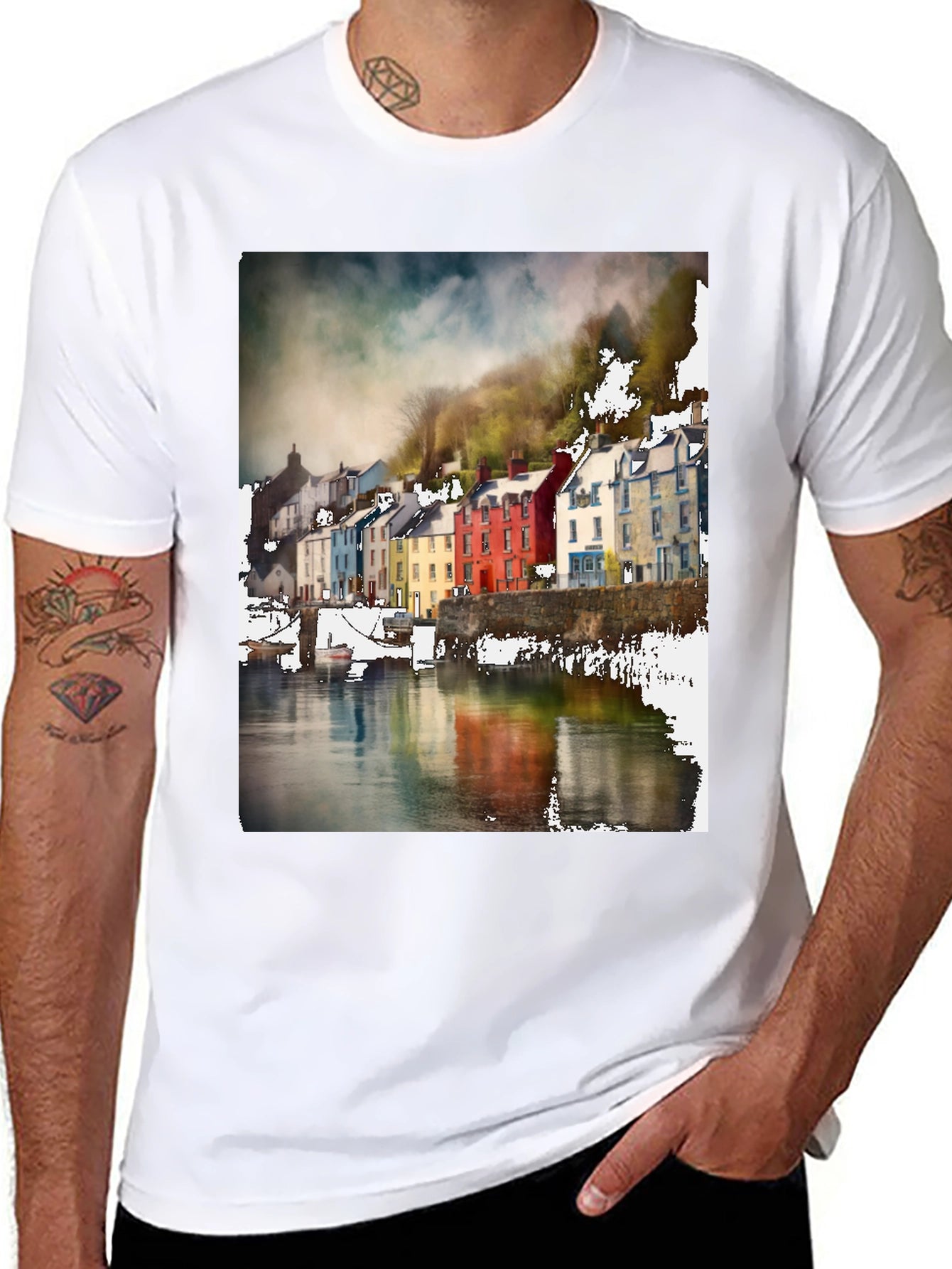 Quayside Houses T-Shirt Black Casual Wear