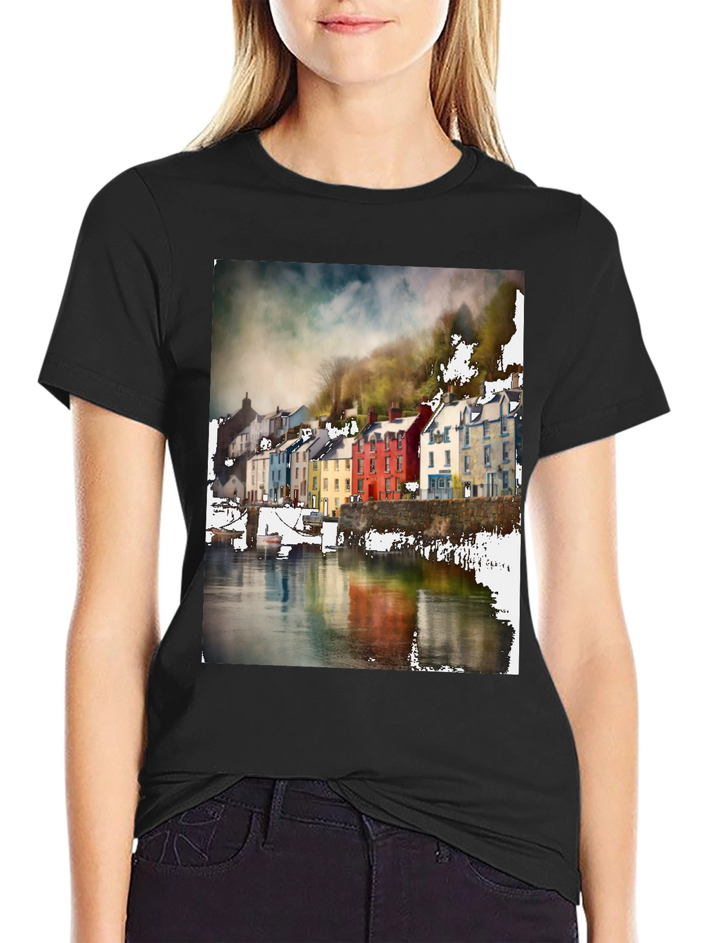 Quayside Houses T-Shirt Black Casual Wear
