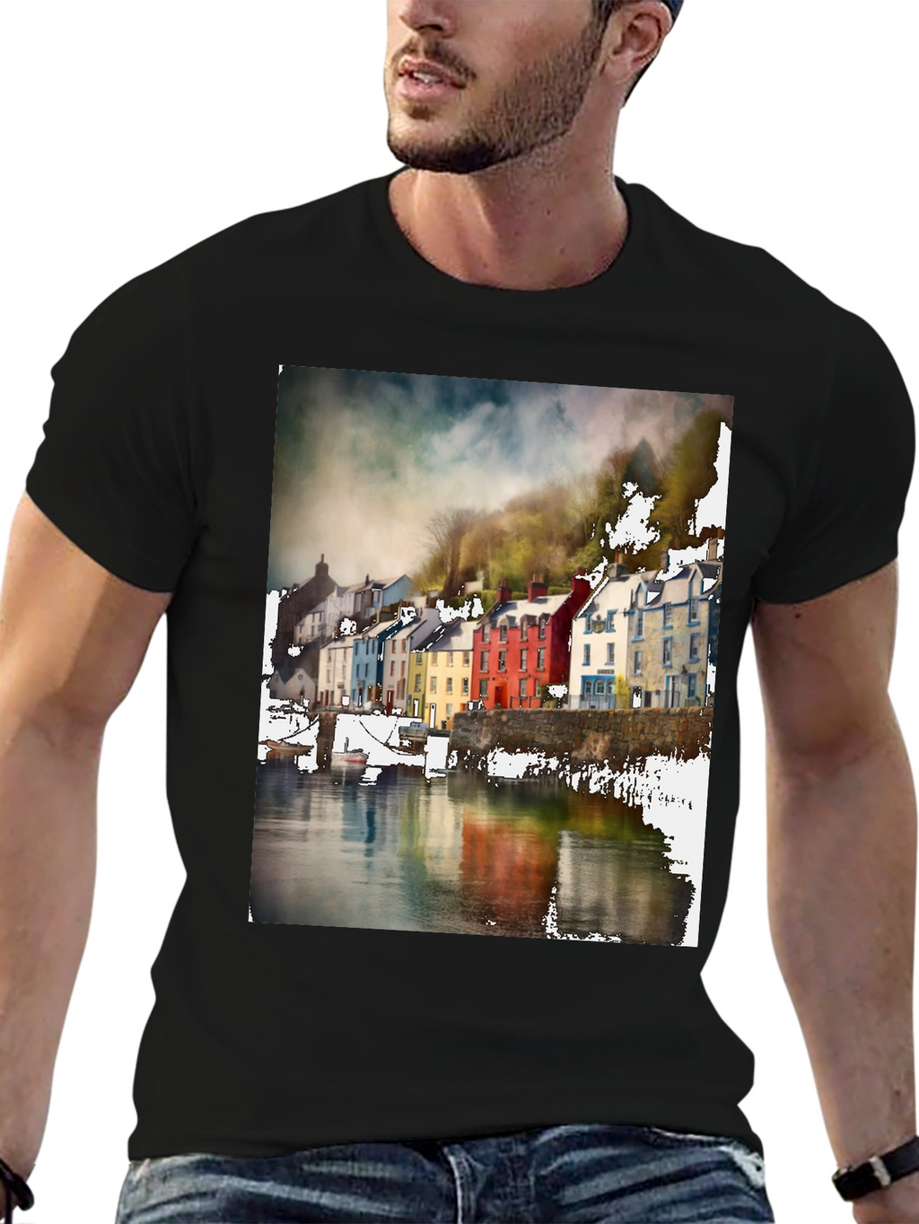 Quayside Houses T-Shirt Black Casual Wear
