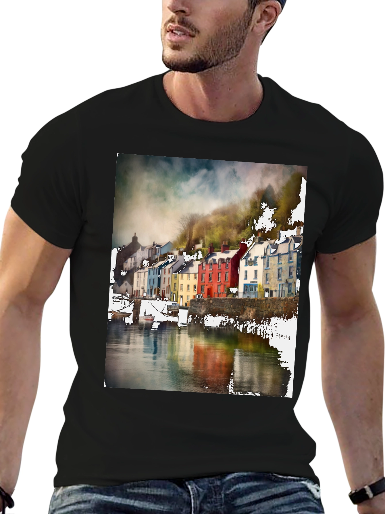 Quayside Houses T-Shirt Black Casual Wear