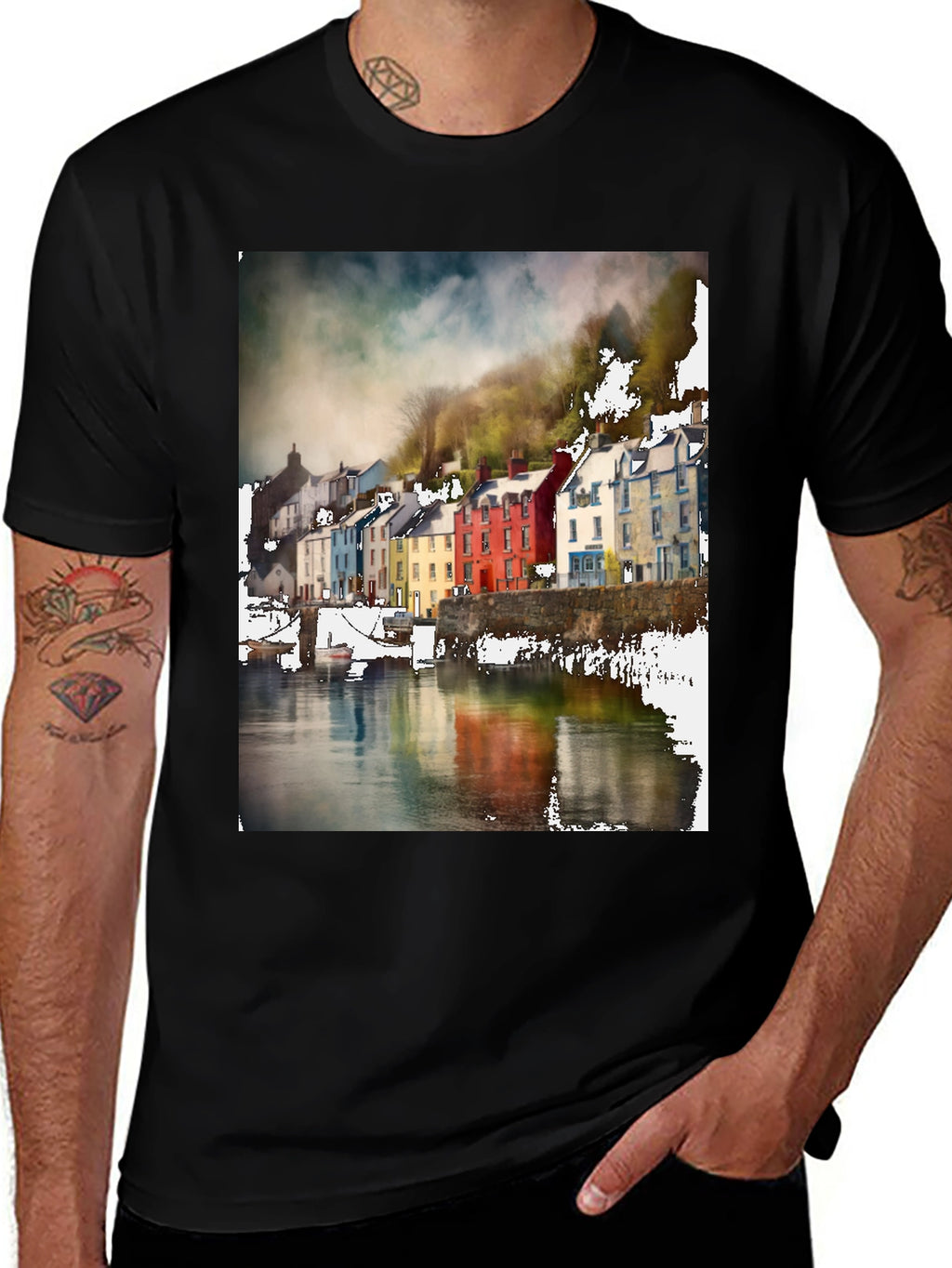 Quayside Houses T-Shirt Black Casual Wear