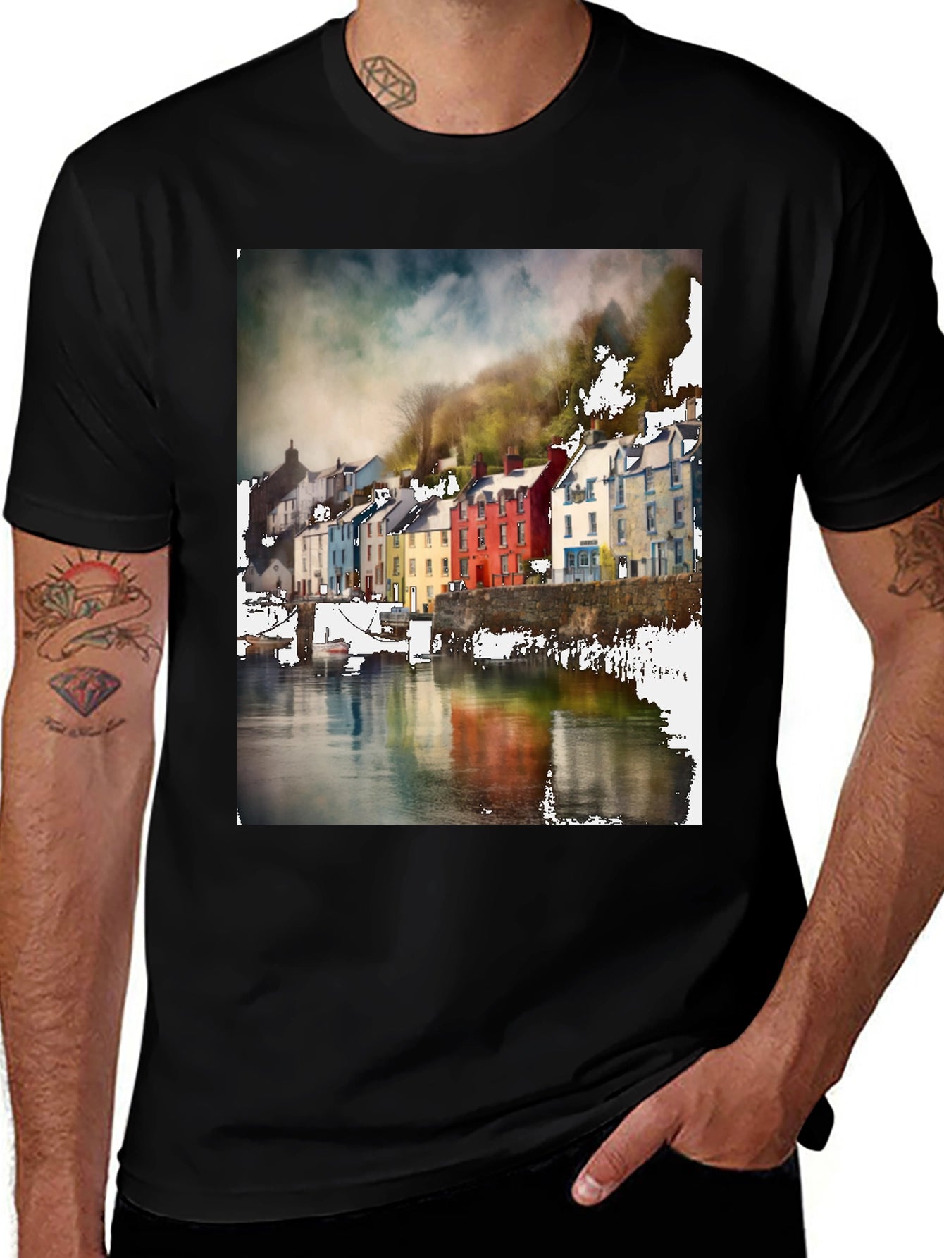 Quayside Houses T-Shirt Black Casual Wear