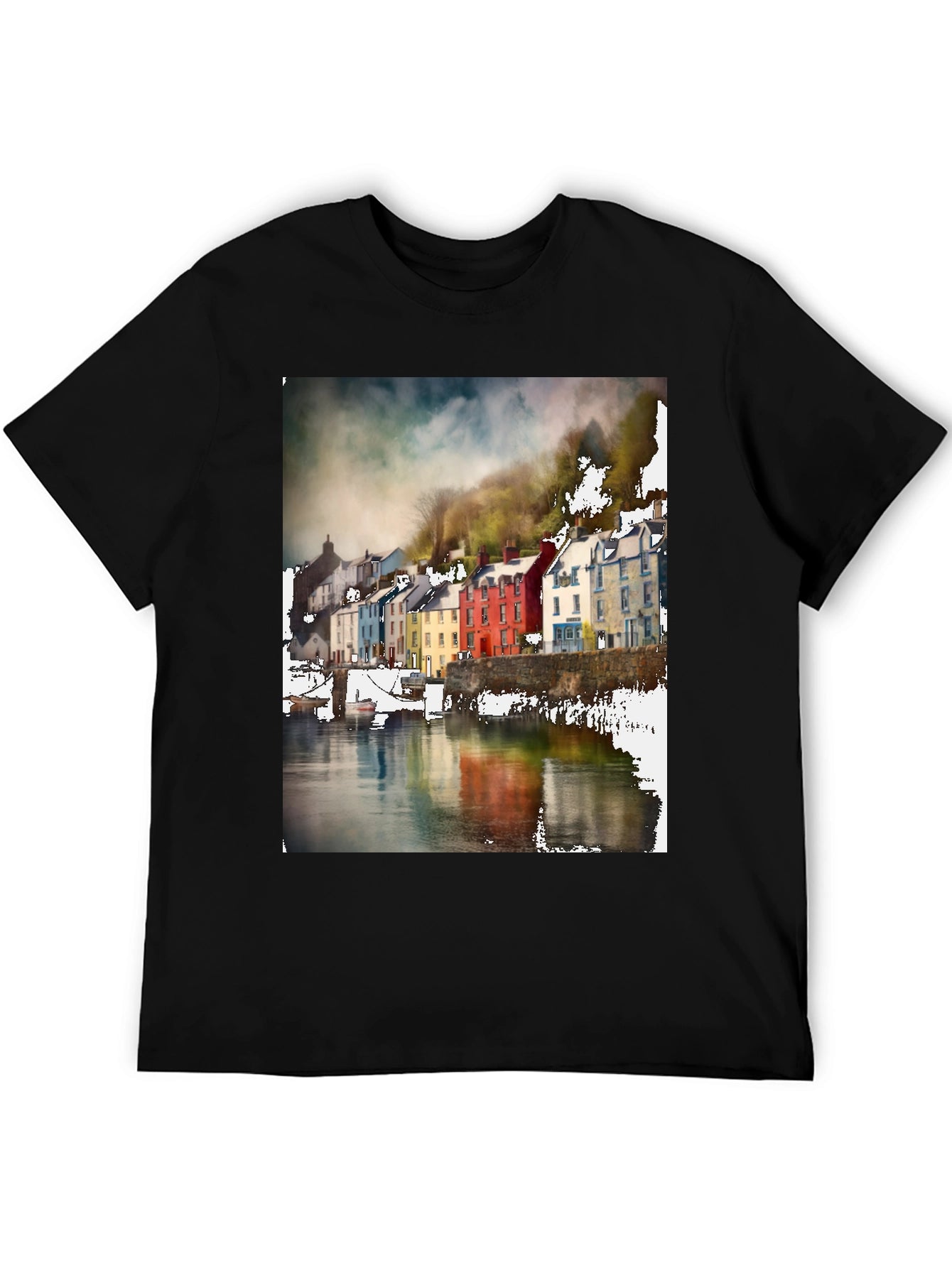 Quayside Houses T-Shirt Black Casual Wear