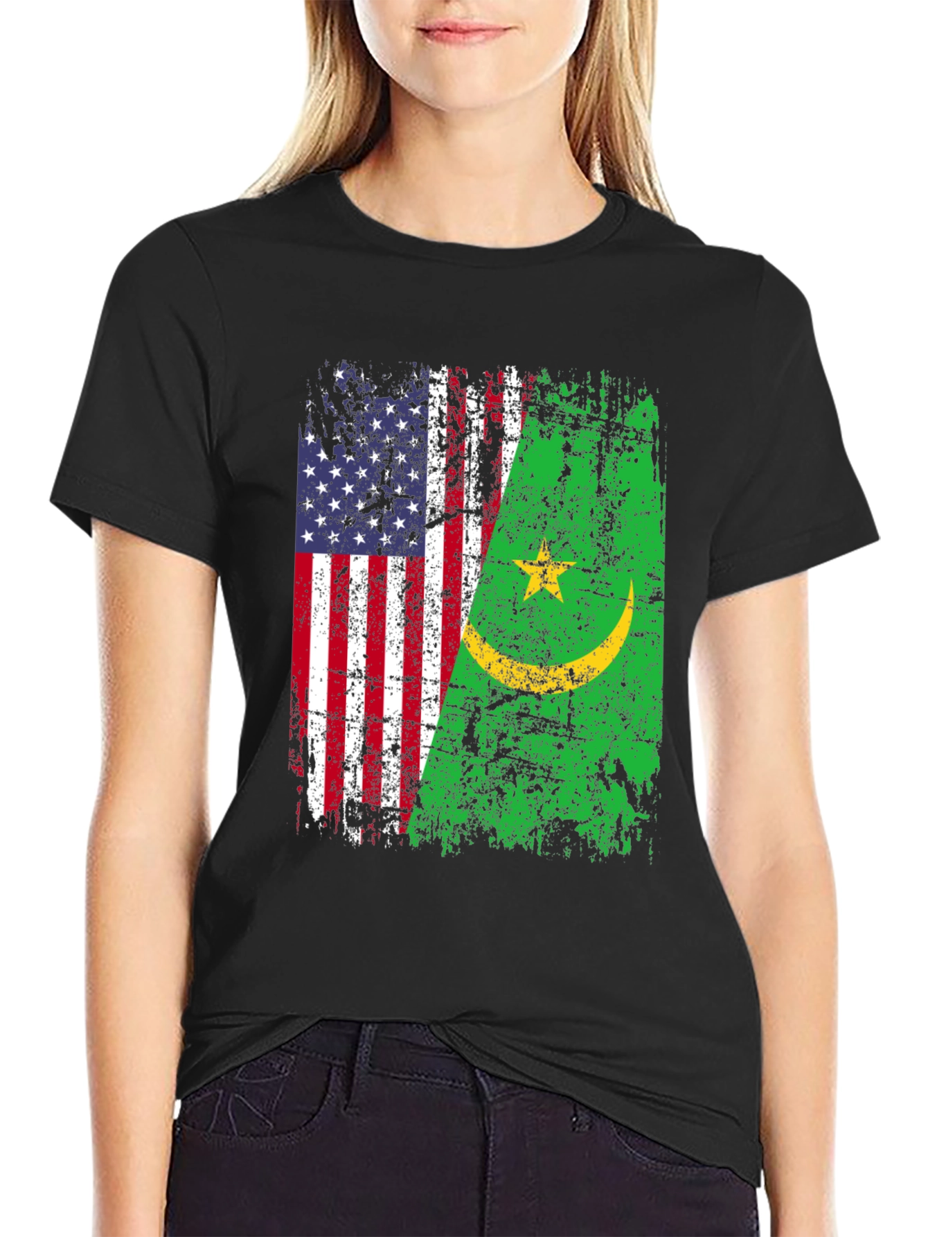 USA Mauritania Flags Graphic T-Shirt