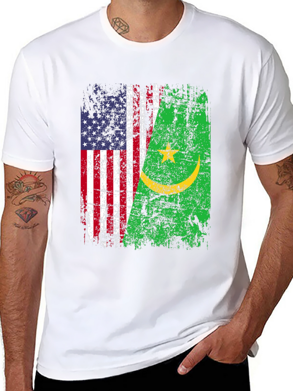 USA Mauritania Flags Graphic T-Shirt