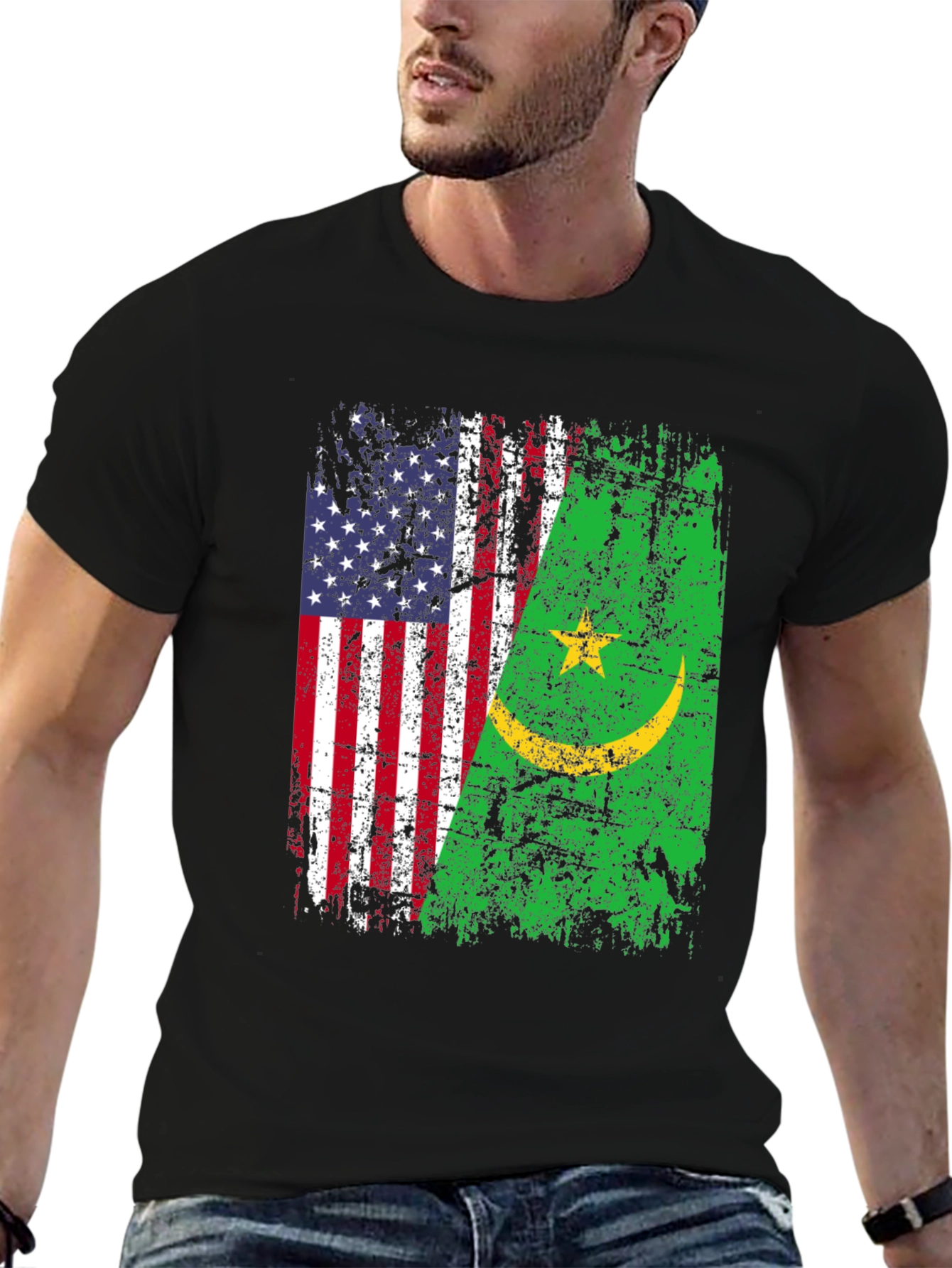USA Mauritania Flags Graphic T-Shirt