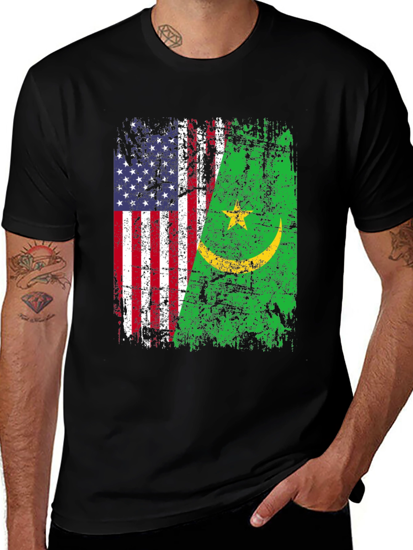 USA Mauritania Flags Graphic T-Shirt