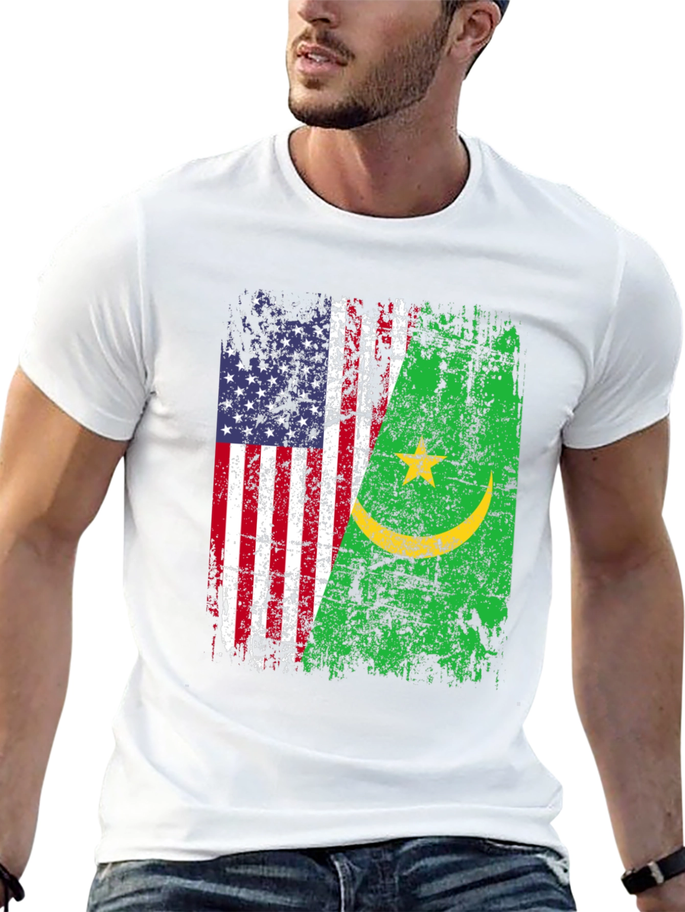 USA Mauritania Flags Graphic T-Shirt