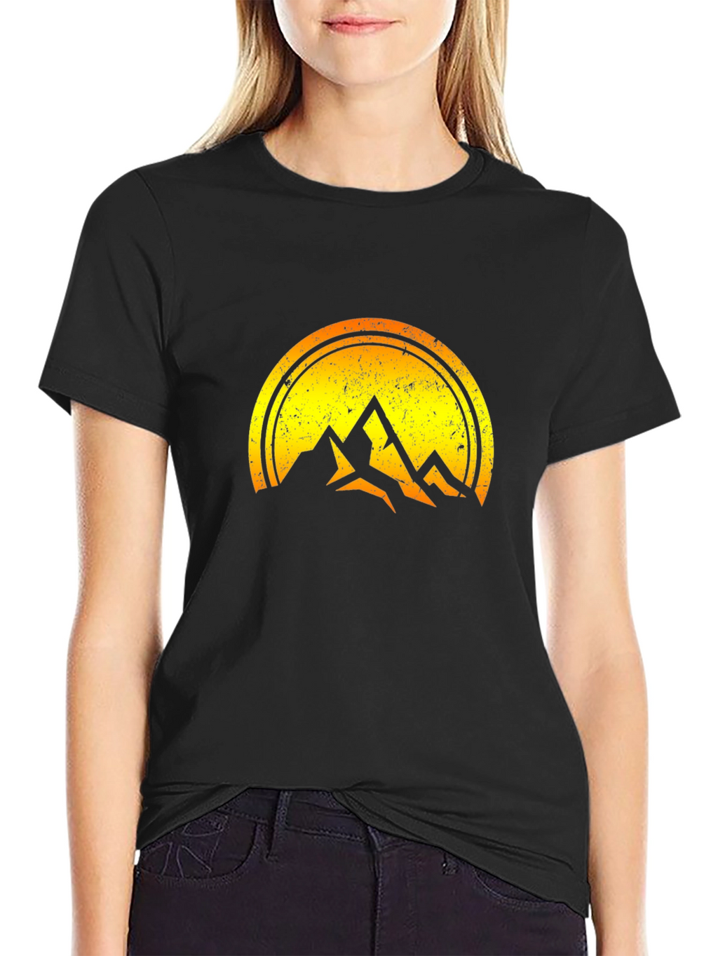 Mountain Sunset Graphic Tee - Black Cotton Blend
