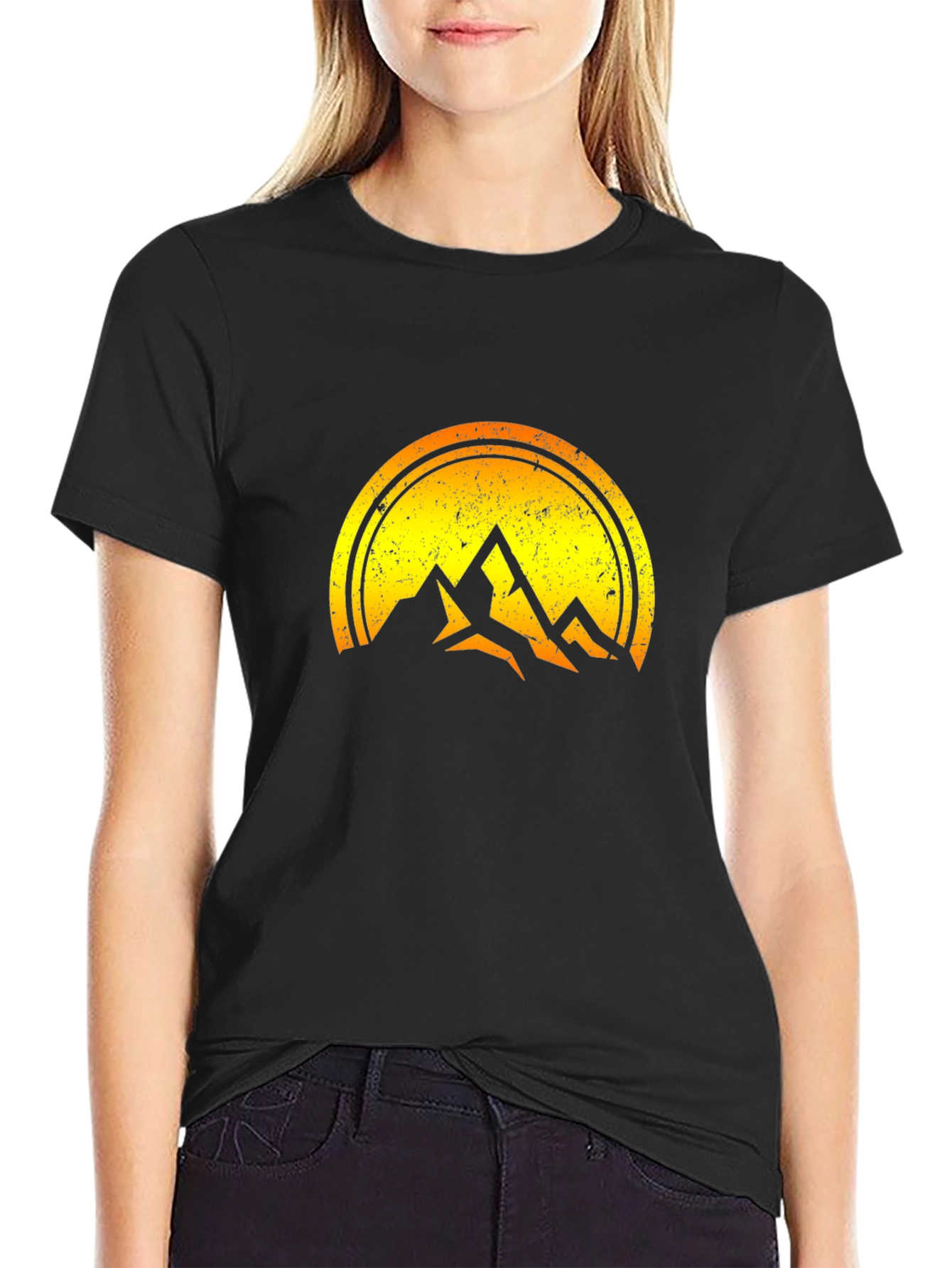 Mountain Sunset Graphic Tee - Black Cotton Blend