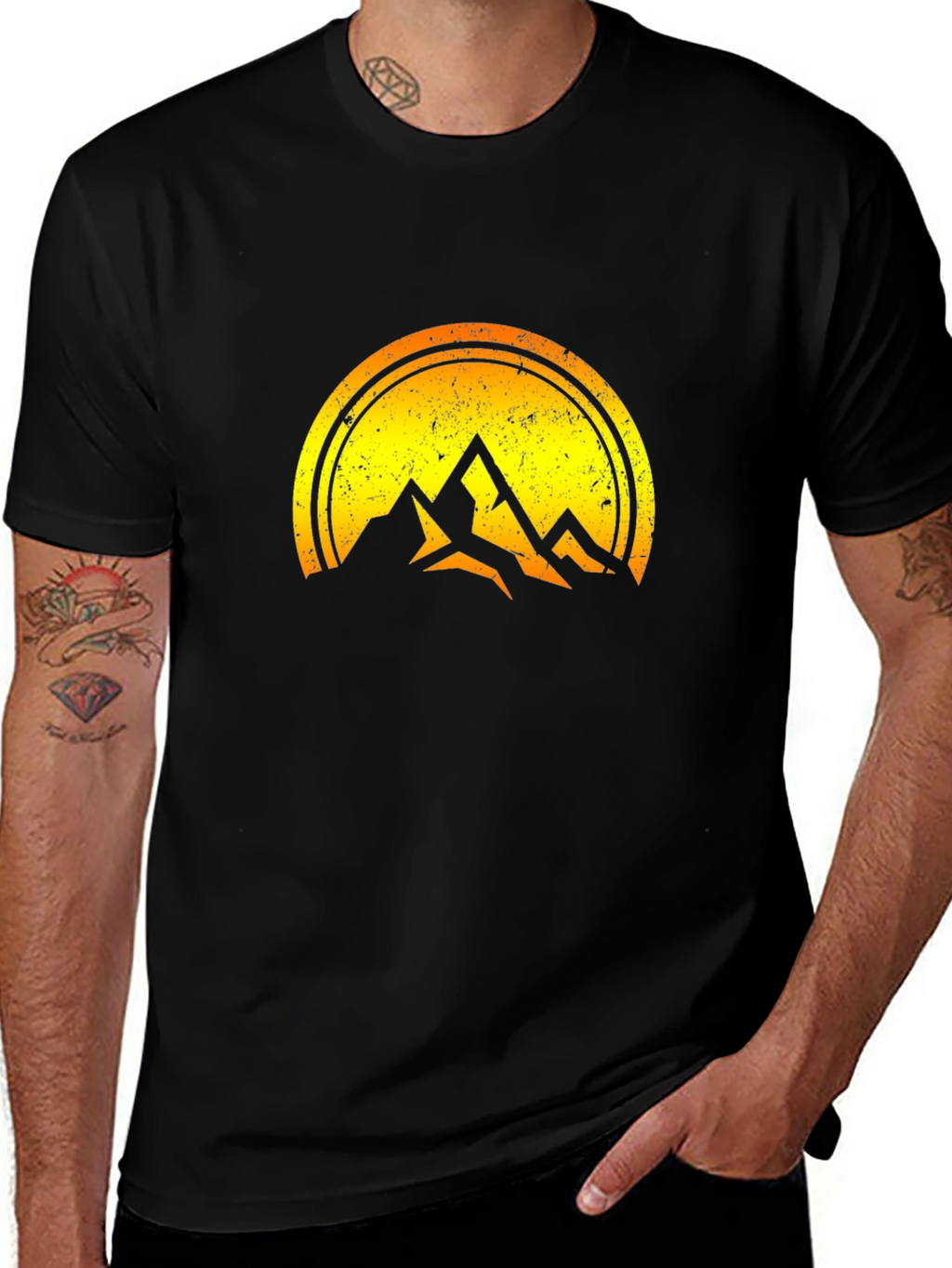 Mountain Sunset Graphic Tee - Black Cotton Blend