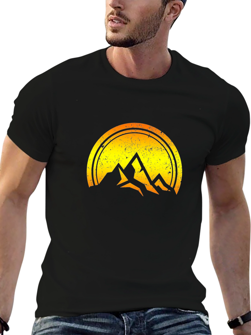 Mountain Sunset Graphic Tee - Black Cotton Blend