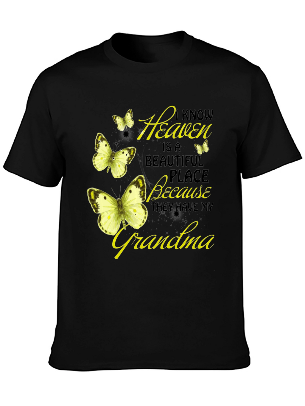 Heavenly Grandma Butterfly T-Shirt - Black