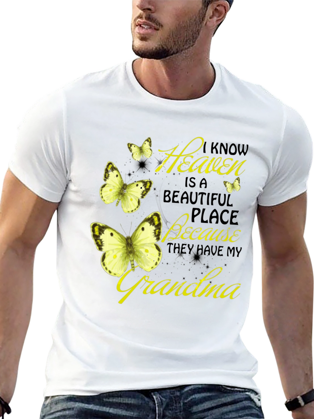 Heavenly Grandma Butterfly T-Shirt - Black