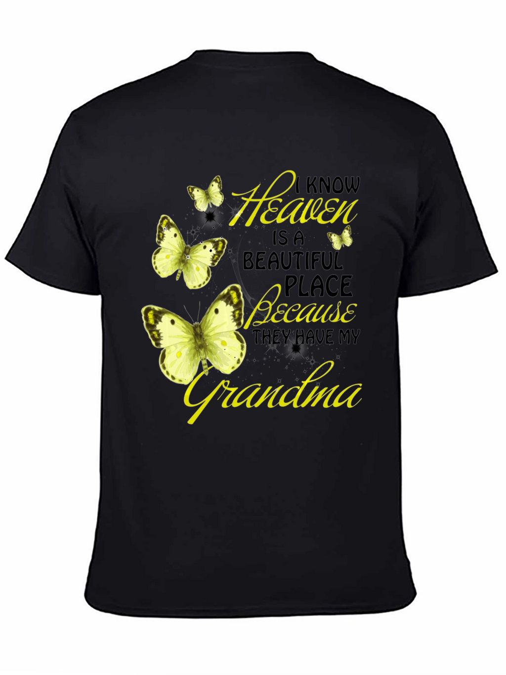 Heavenly Grandma Butterfly T-Shirt - Black