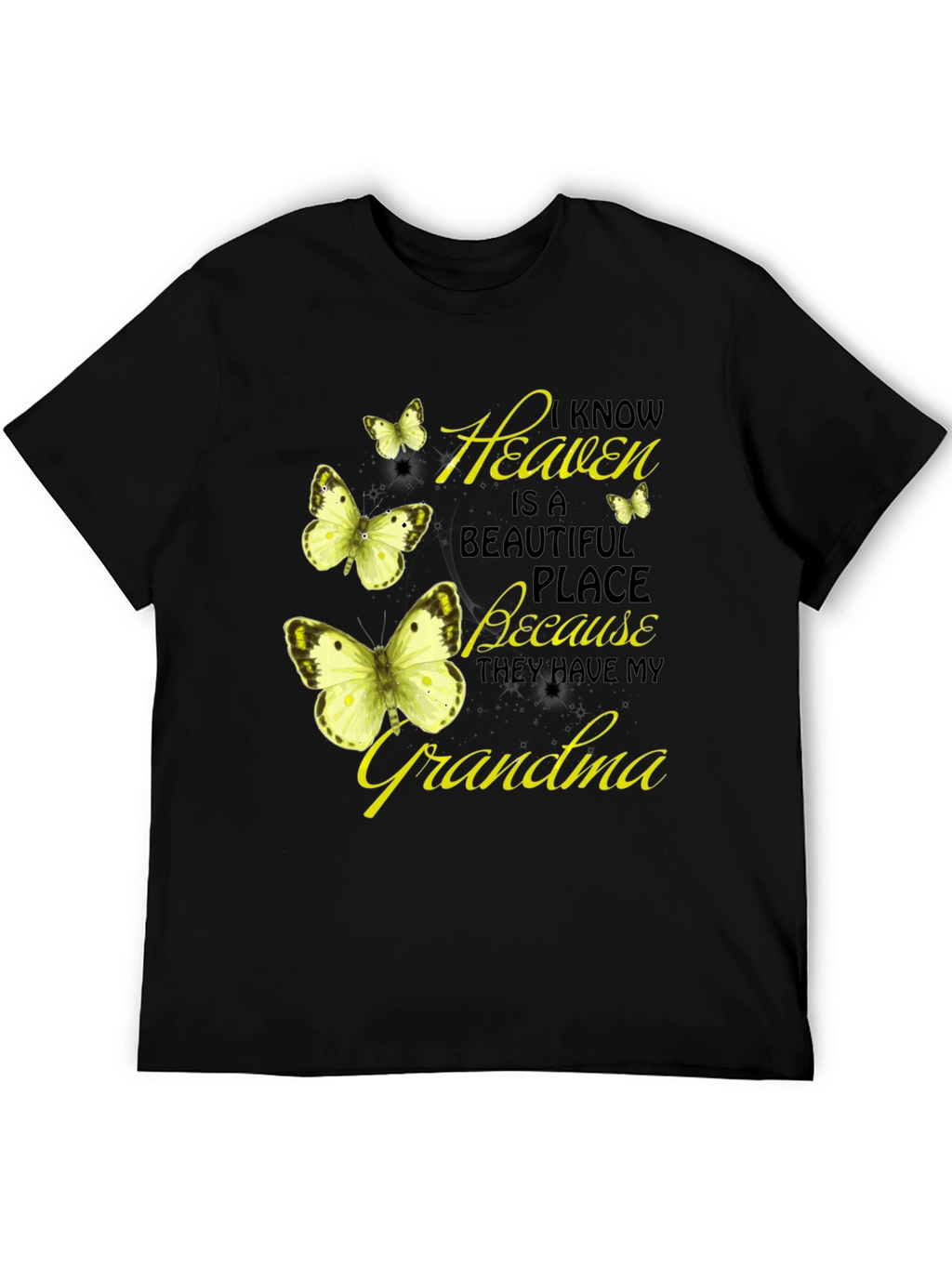Heavenly Grandma Butterfly T-Shirt - Black