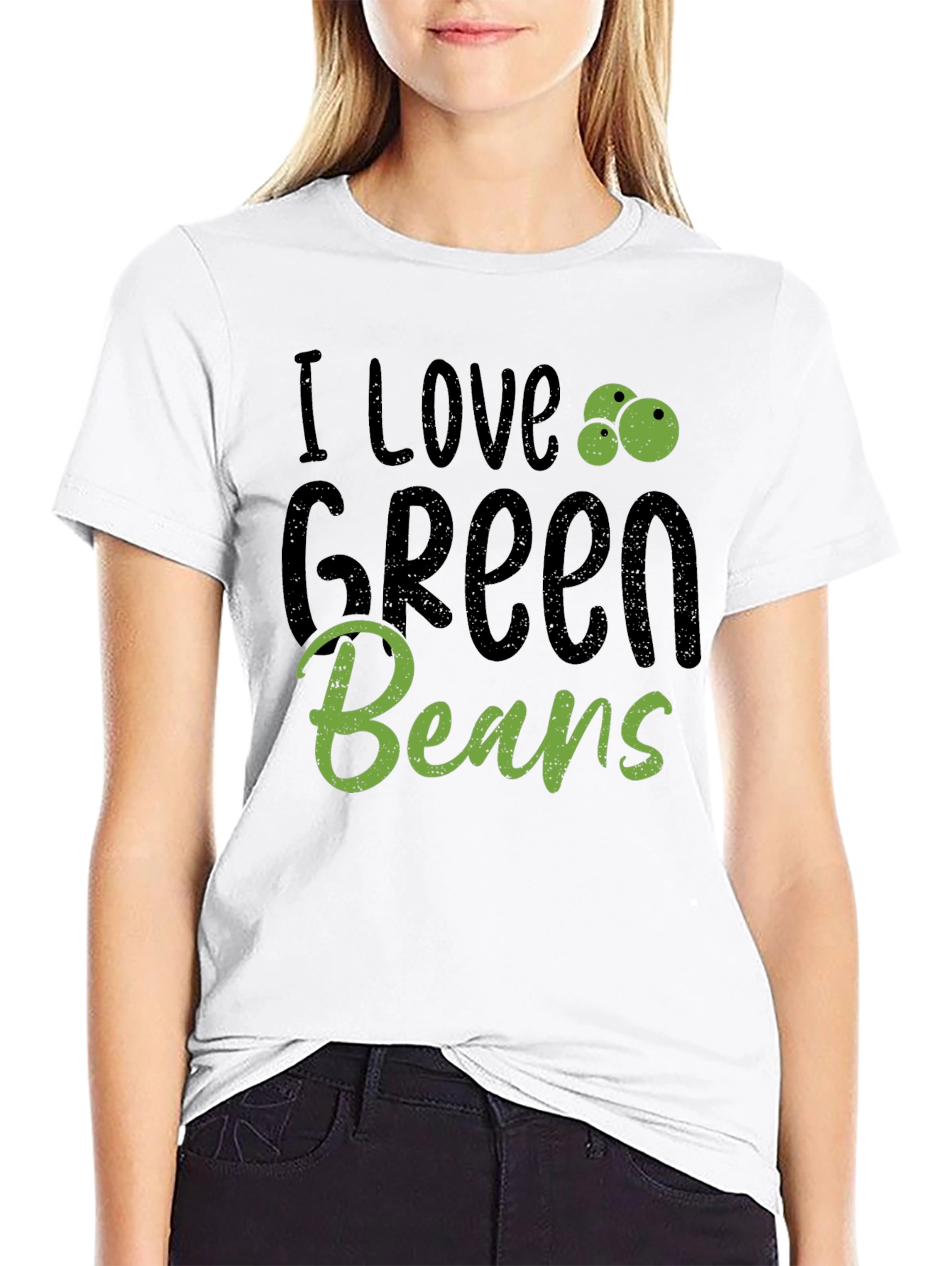 I Love Green Beans Graphic Tee Casual Black T-Shirt