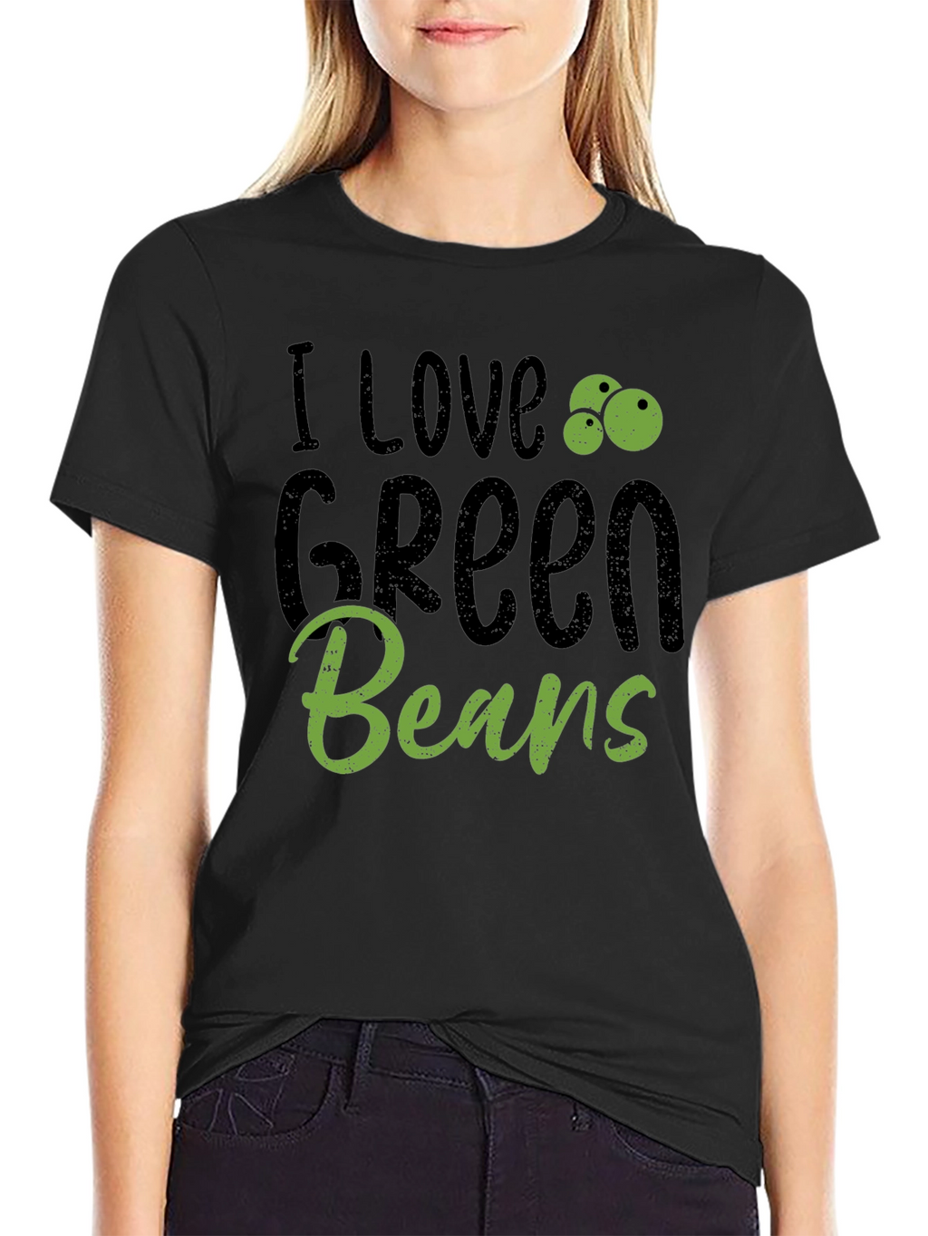 I Love Green Beans Graphic Tee Casual Black T-Shirt