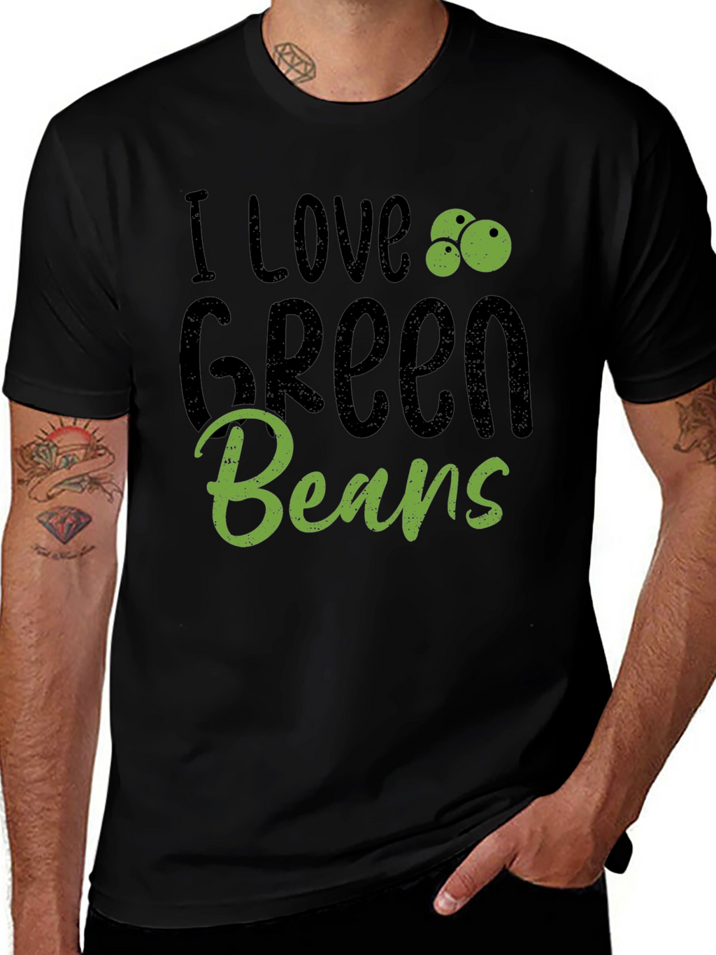 I Love Green Beans Graphic Tee Casual Black T-Shirt