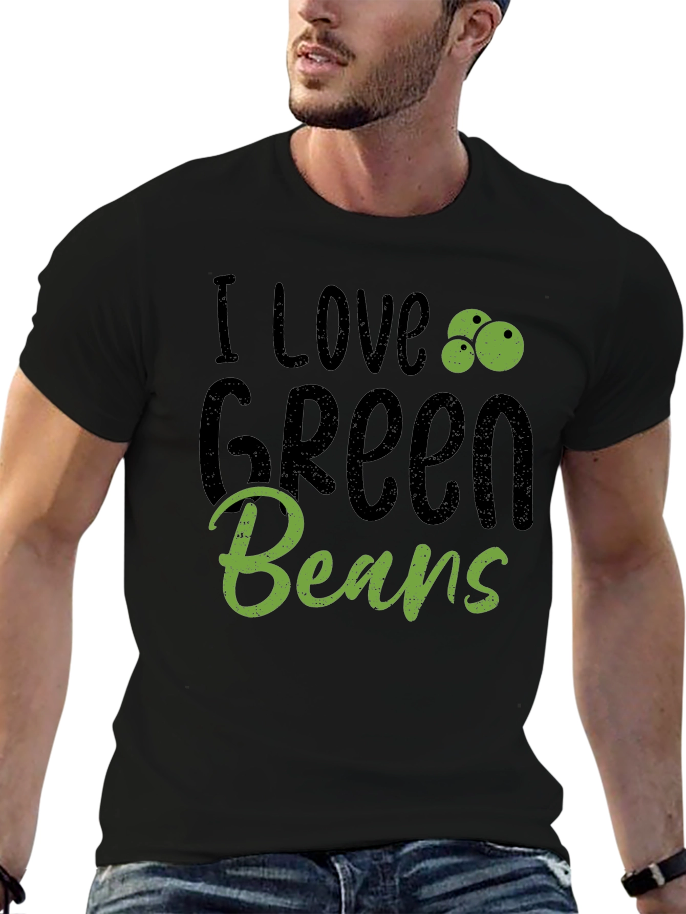 I Love Green Beans Graphic Tee Casual Black T-Shirt
