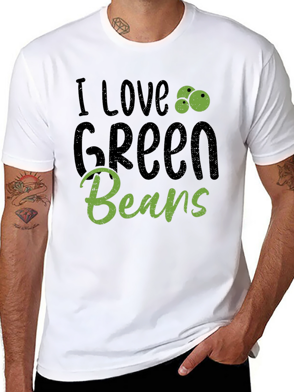 I Love Green Beans Graphic Tee Casual Black T-Shirt