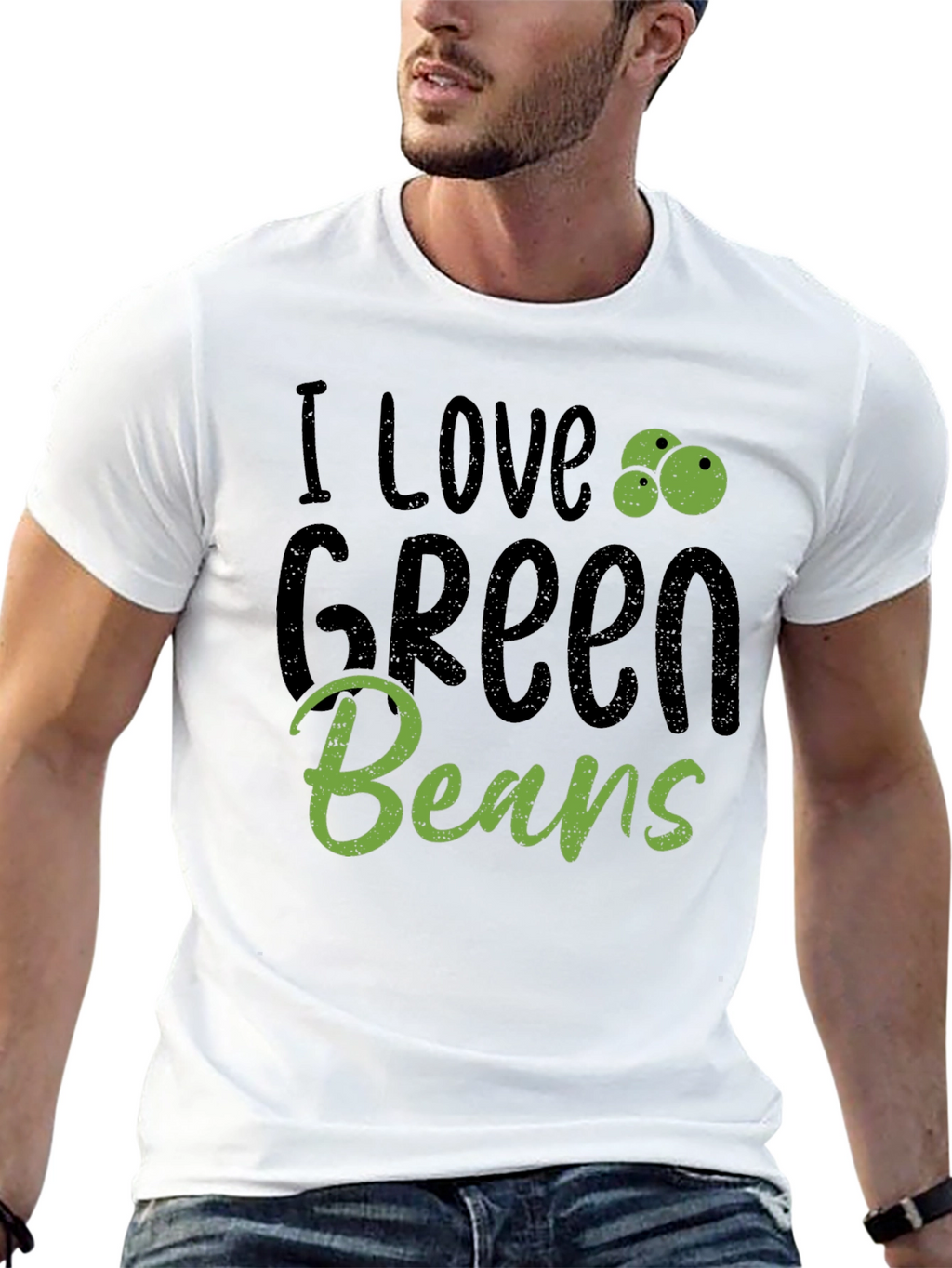 I Love Green Beans Graphic Tee Casual Black T-Shirt