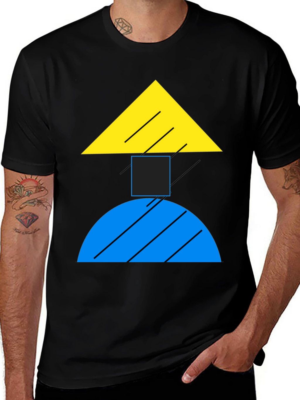 Geometric Shapes Black T-Shirt