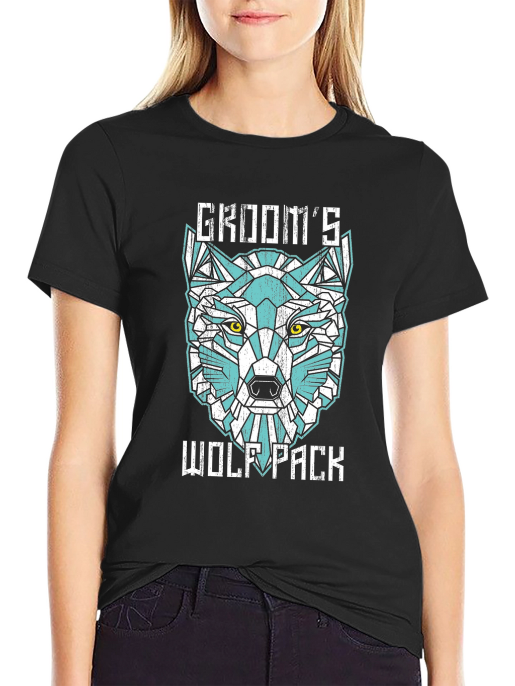 Grooms Wolf Pack Graphic Tee - Modern Geometric Design