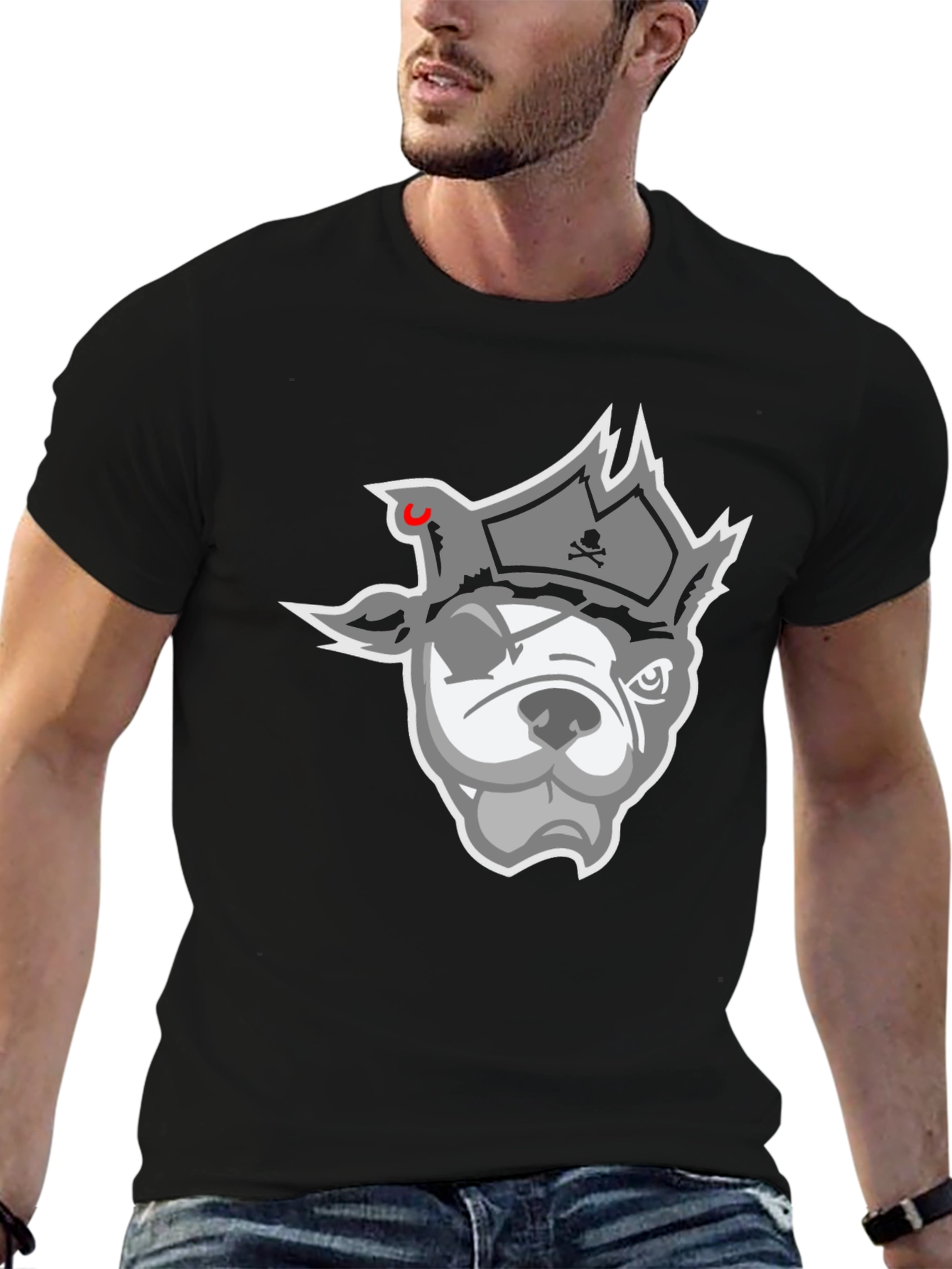 Pirate Dog Graphic Tee - Black Cotton Blend Shirt