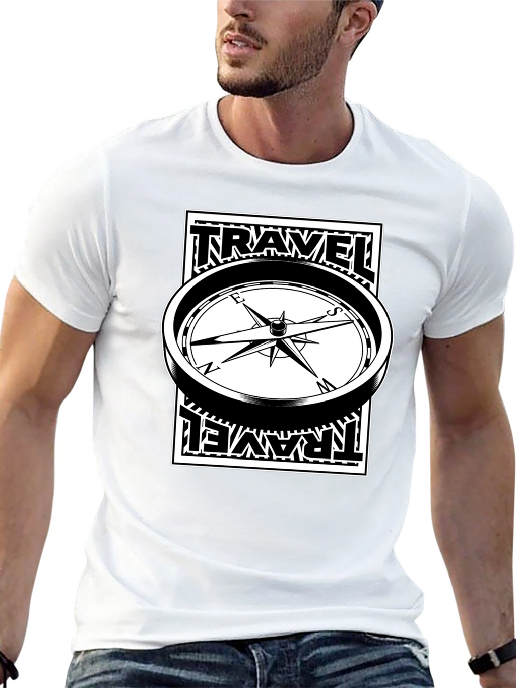 Travel Compass Graphic Tee - Black Cotton T-Shirt