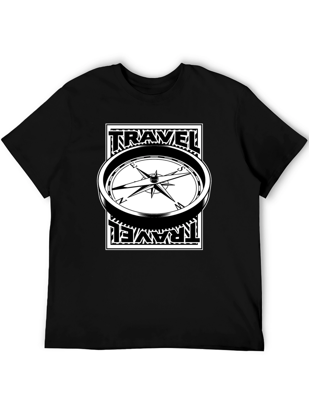 Travel Compass Graphic Tee - Black Cotton T-Shirt