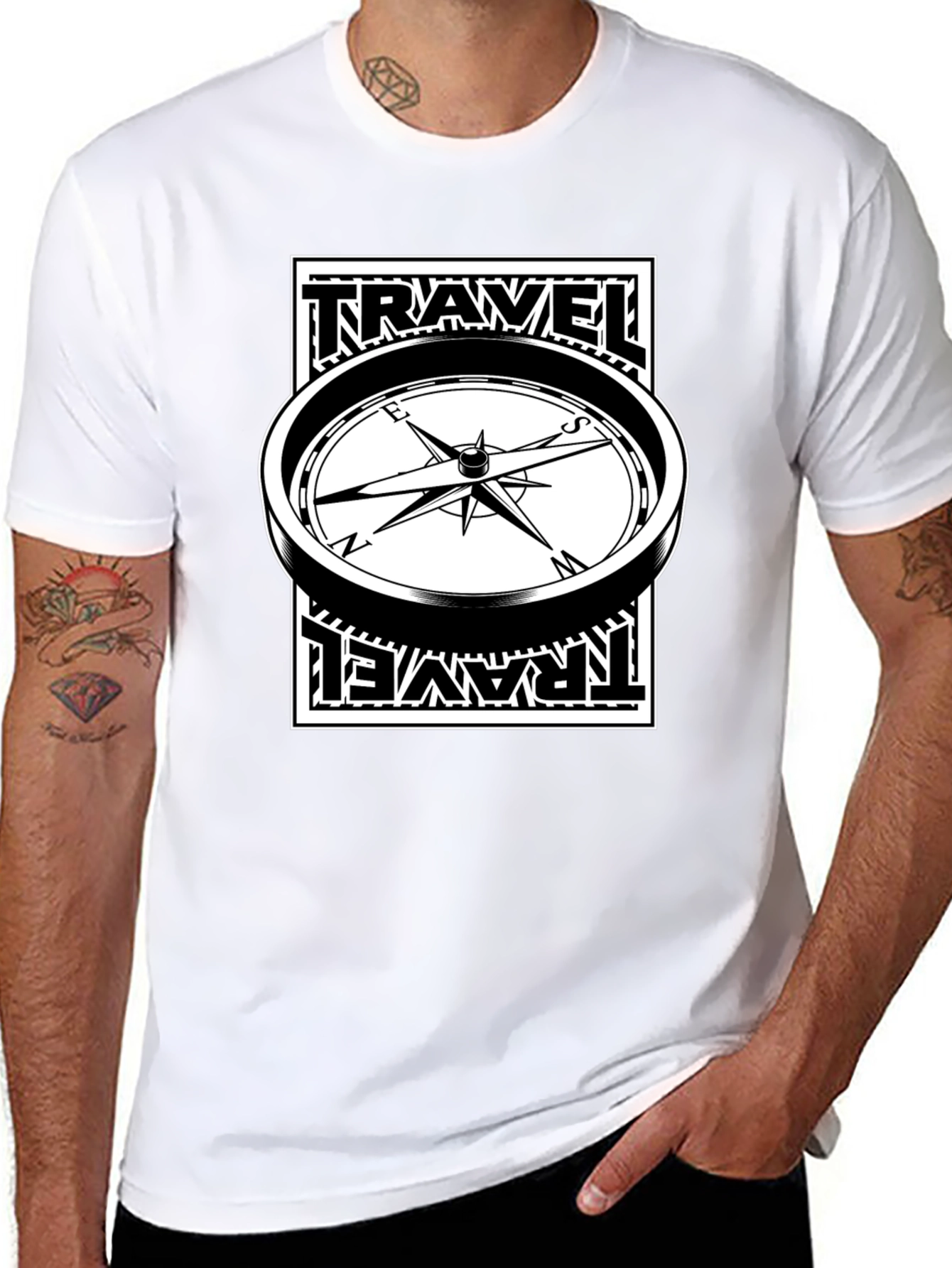 Travel Compass Graphic Tee - Black Cotton T-Shirt
