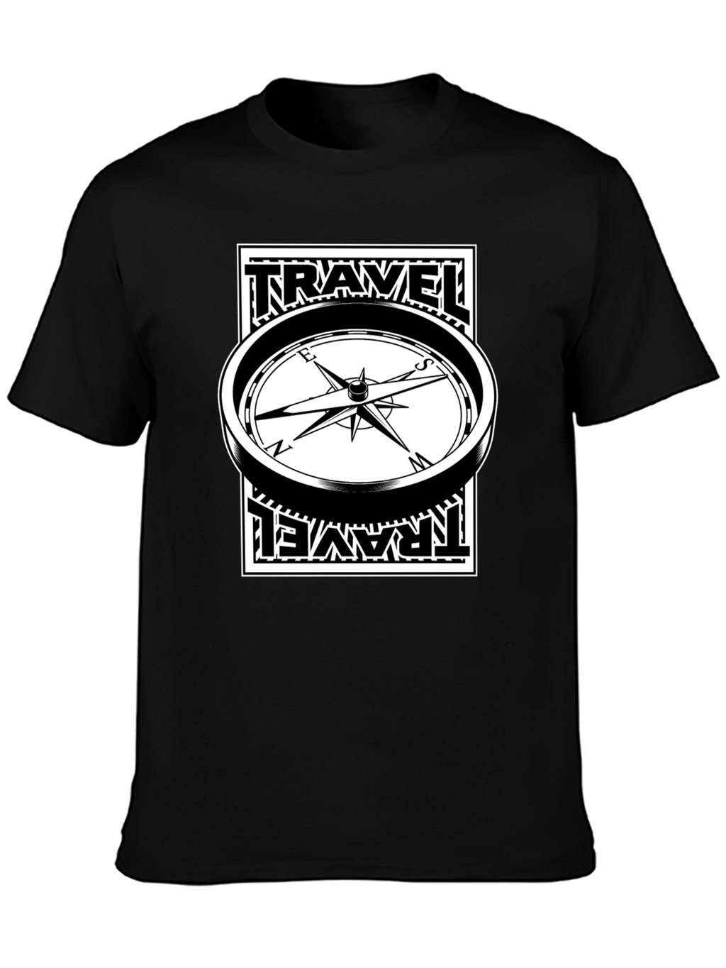 Travel Compass Graphic Tee - Black Cotton T-Shirt
