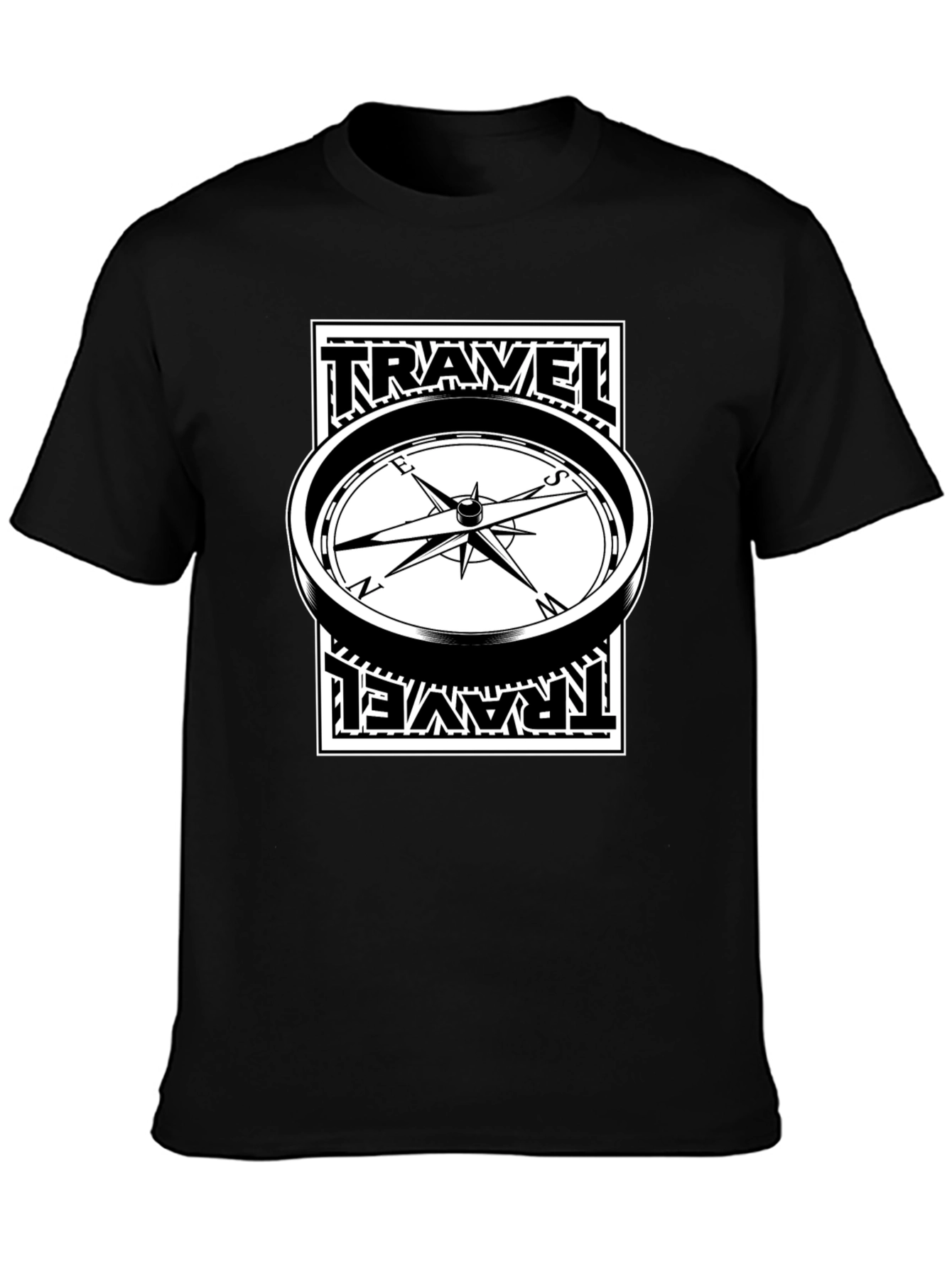 Travel Compass Graphic Tee - Black Cotton T-Shirt